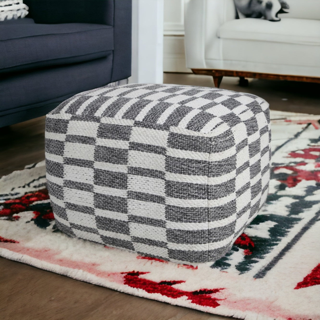 18" Gray 100% Cotton Ottoman