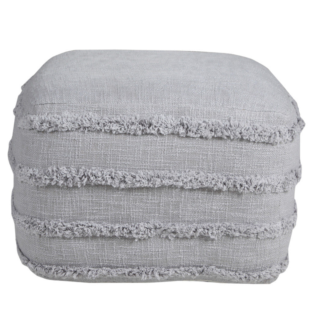 18" Cream Cotton Tufted Stripe Cube Pouf Ottoman