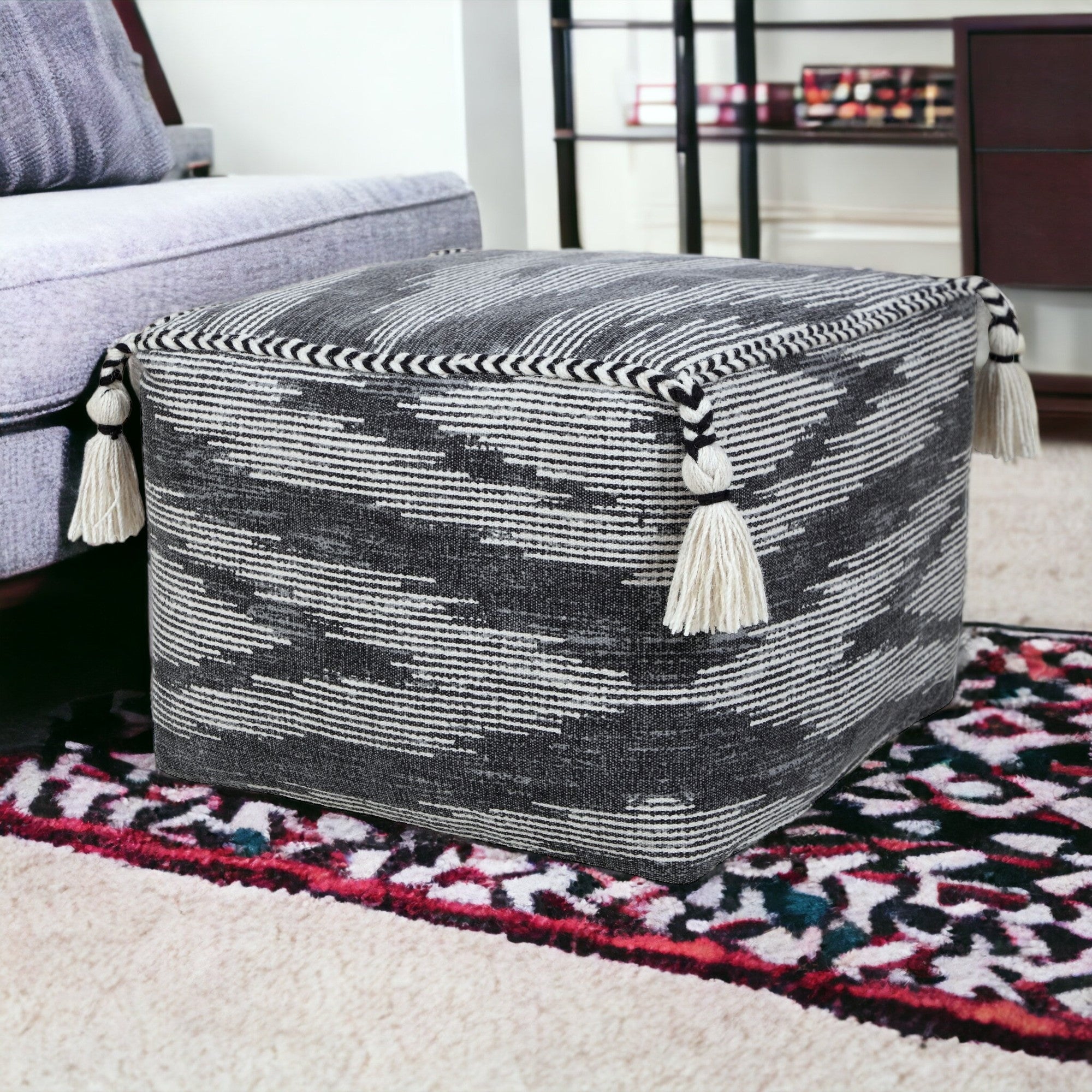 18" Gray 100% Cotton Ottoman