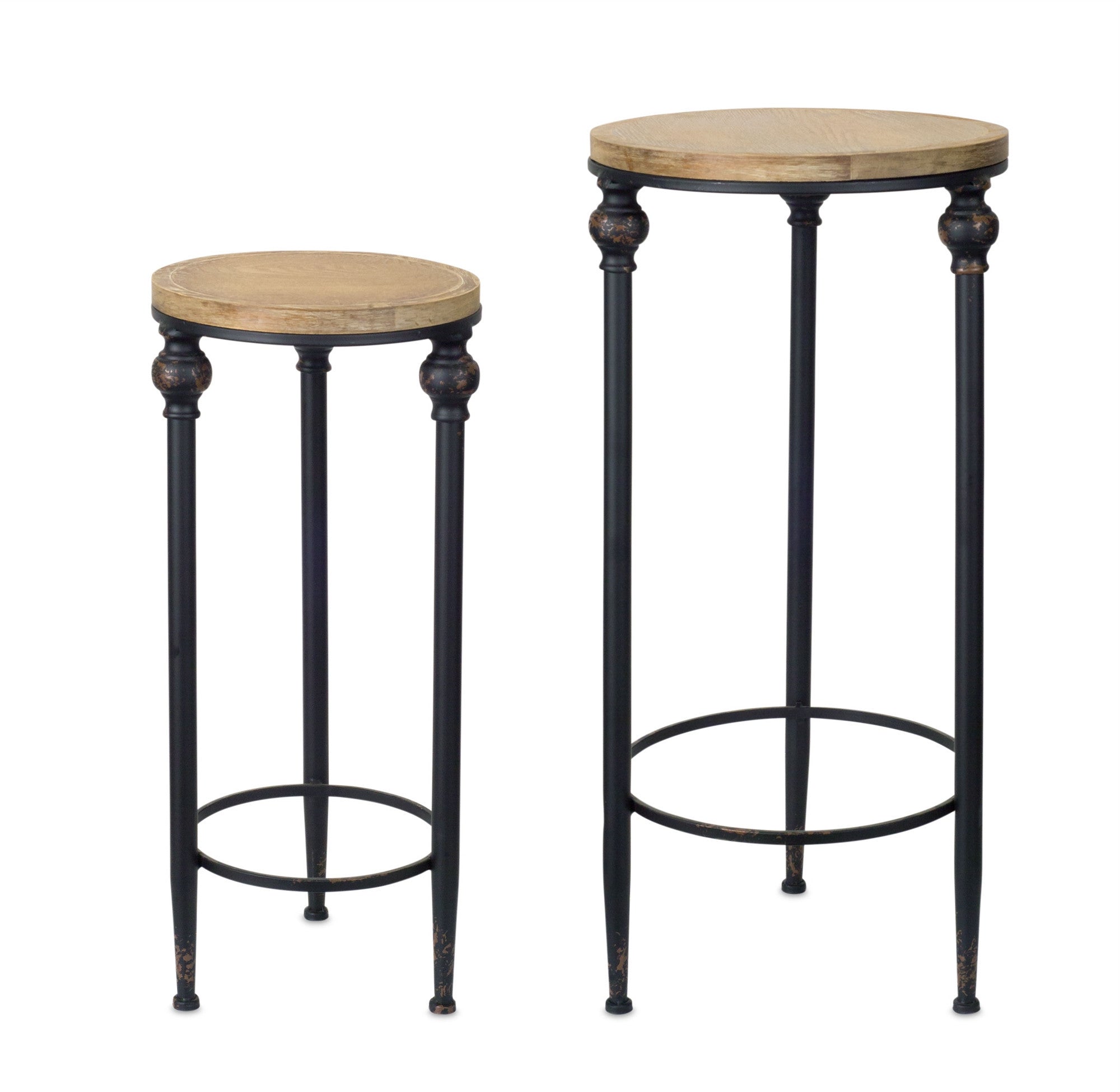 Set Of Two 12" Black And Brown Solid Wood Round End Tables