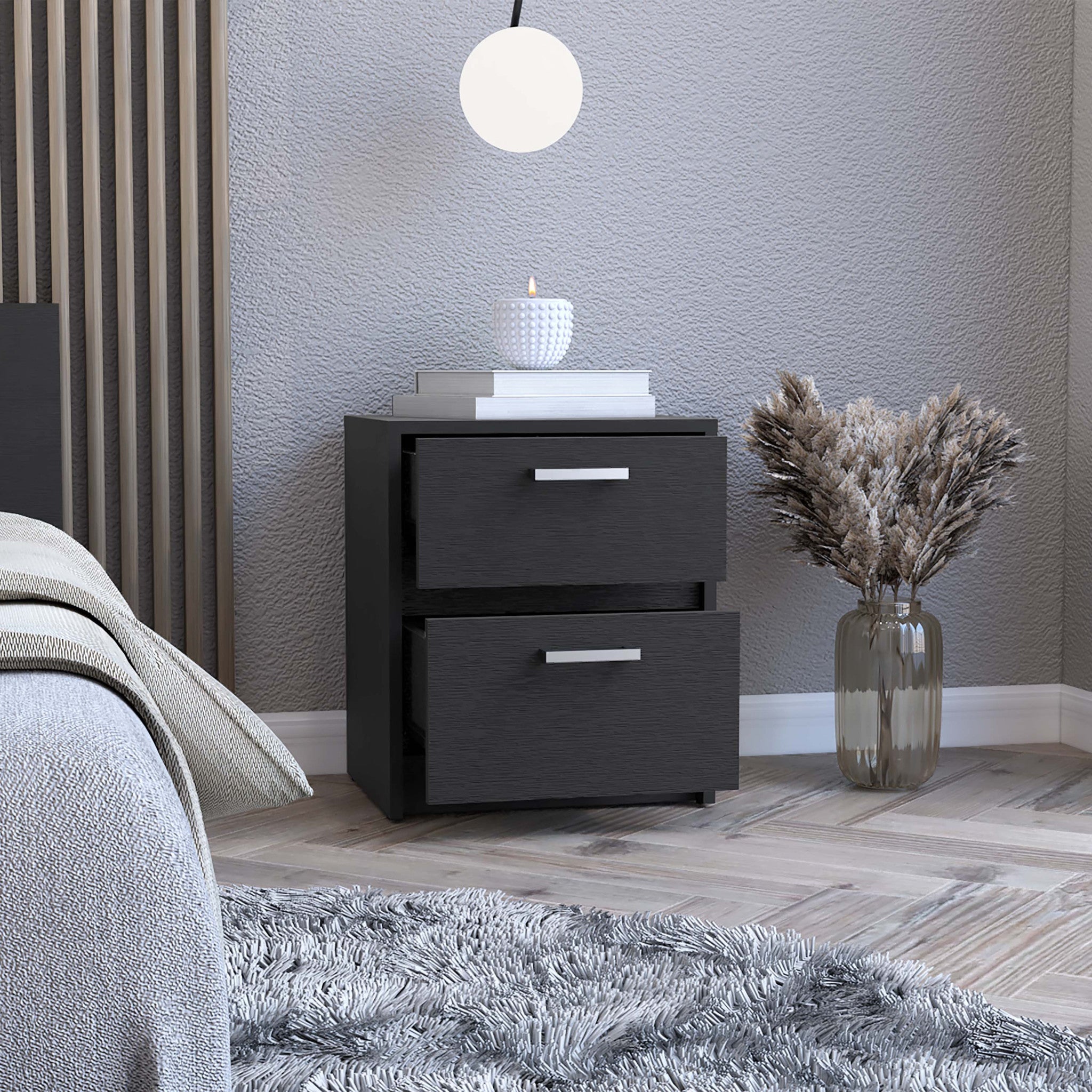 19" Black Two Drawer Nightstand