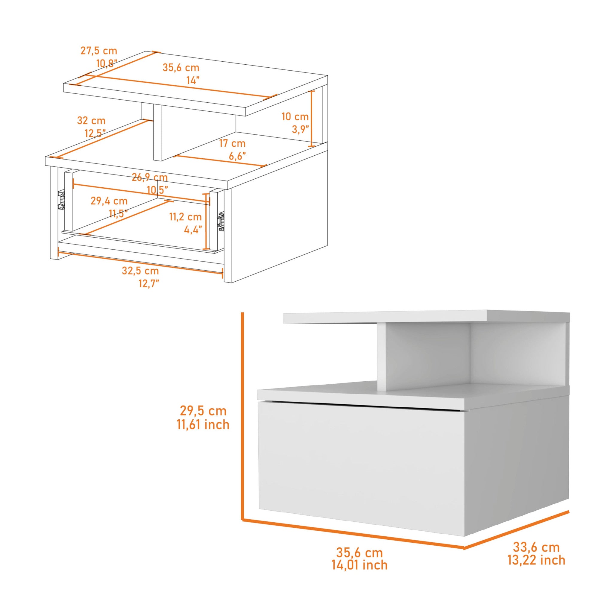 14" Rectangular One Drawer 0 With Manufactured Wood Top