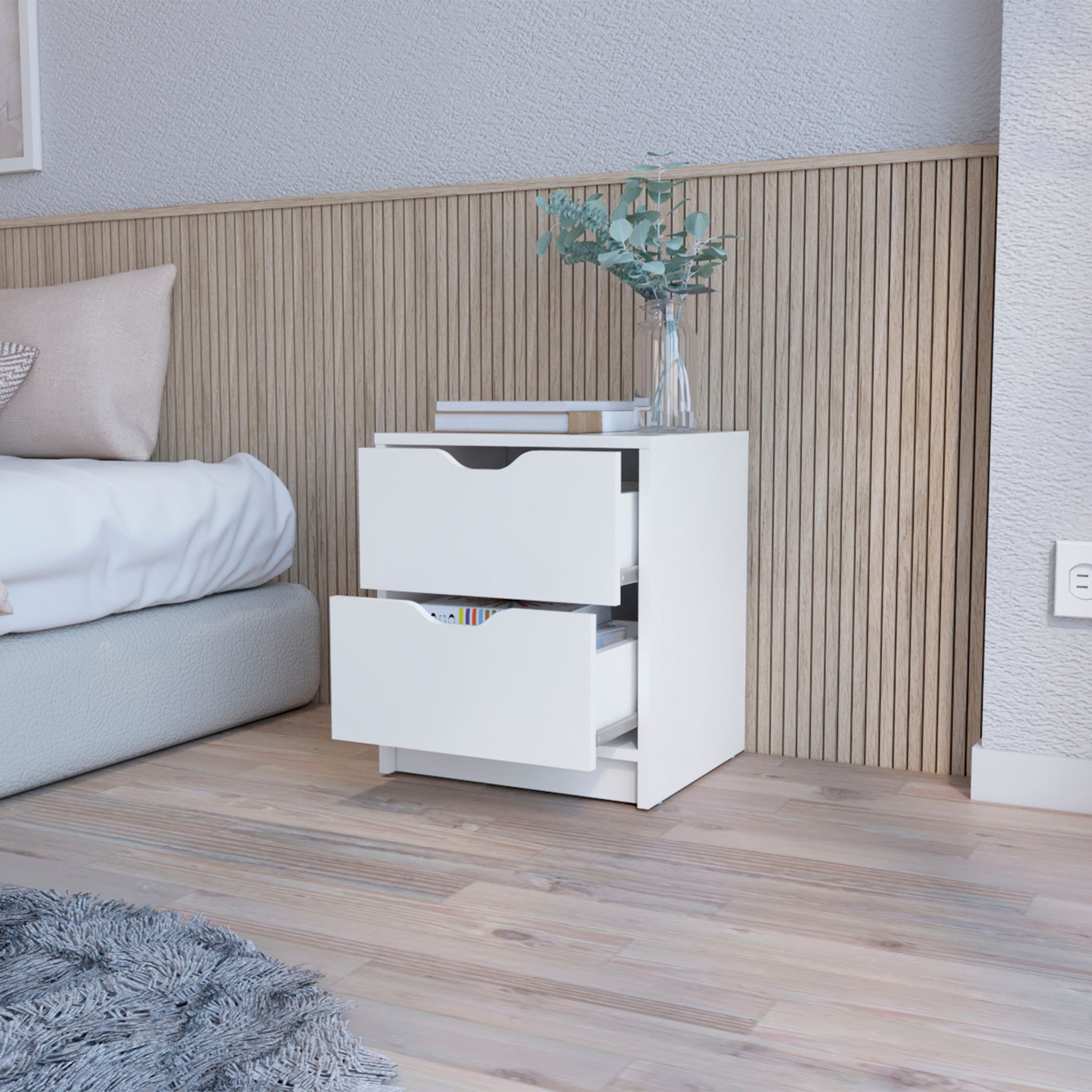 19" White Two Drawer Nightstand With Integrated Tech