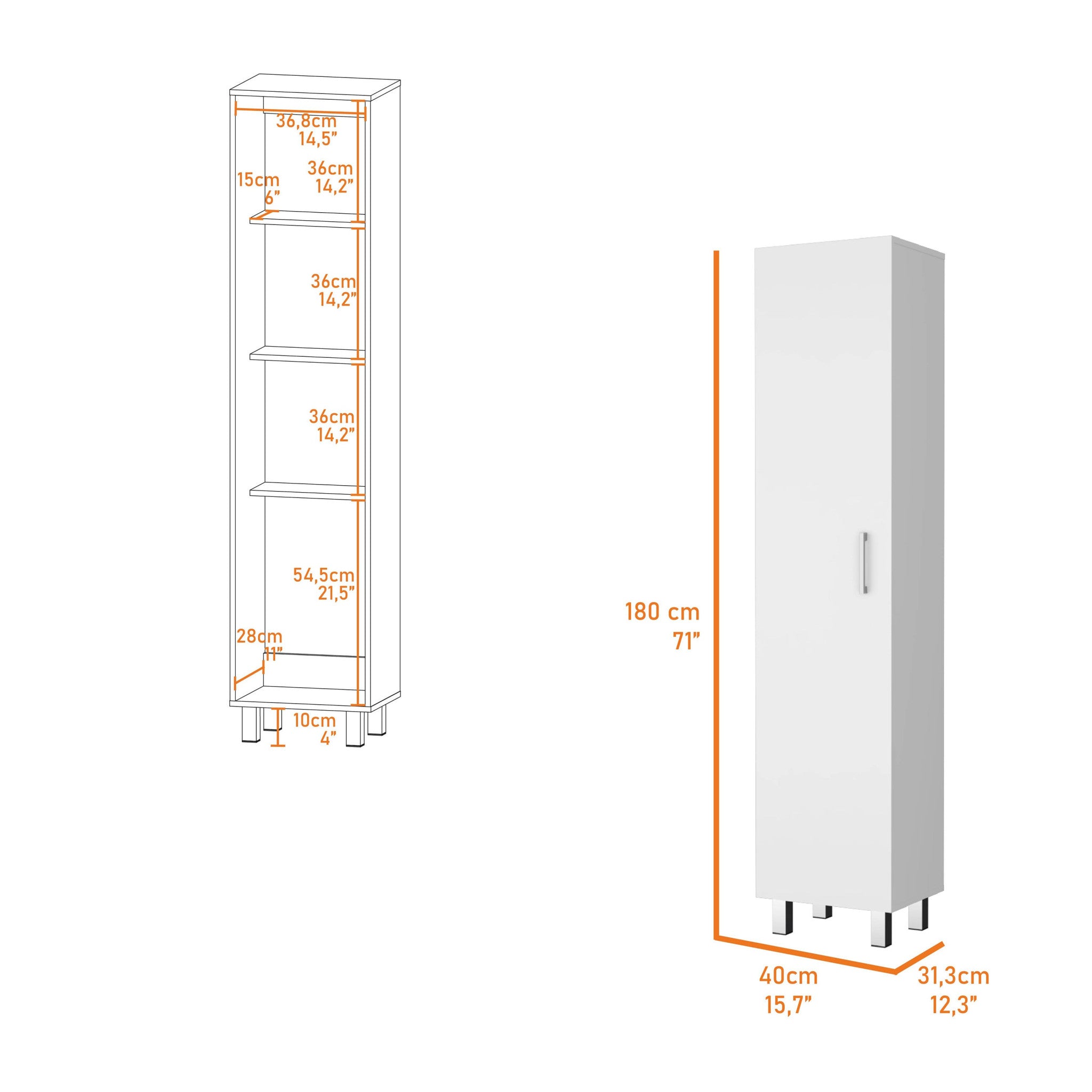 16" White Accent Cabinet With Four Shelves