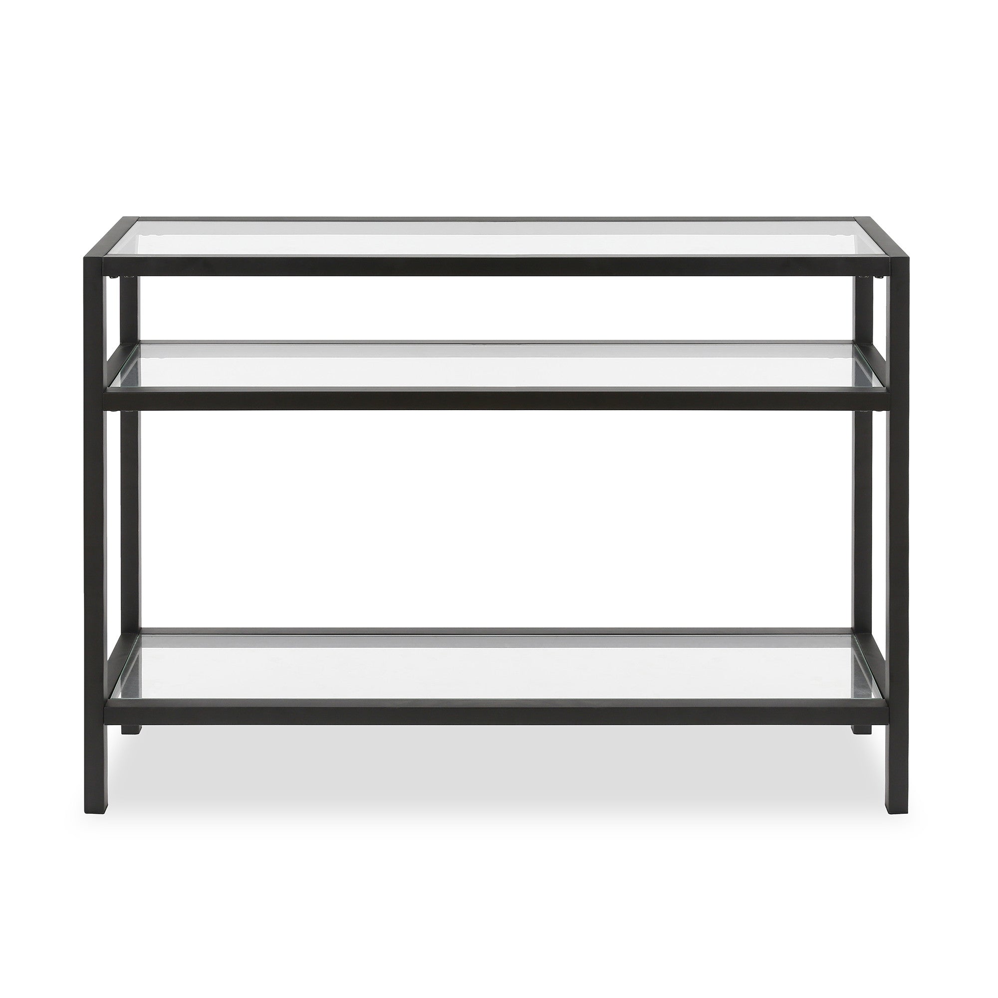 42" Clear and Black Glass Console Table With Shelves