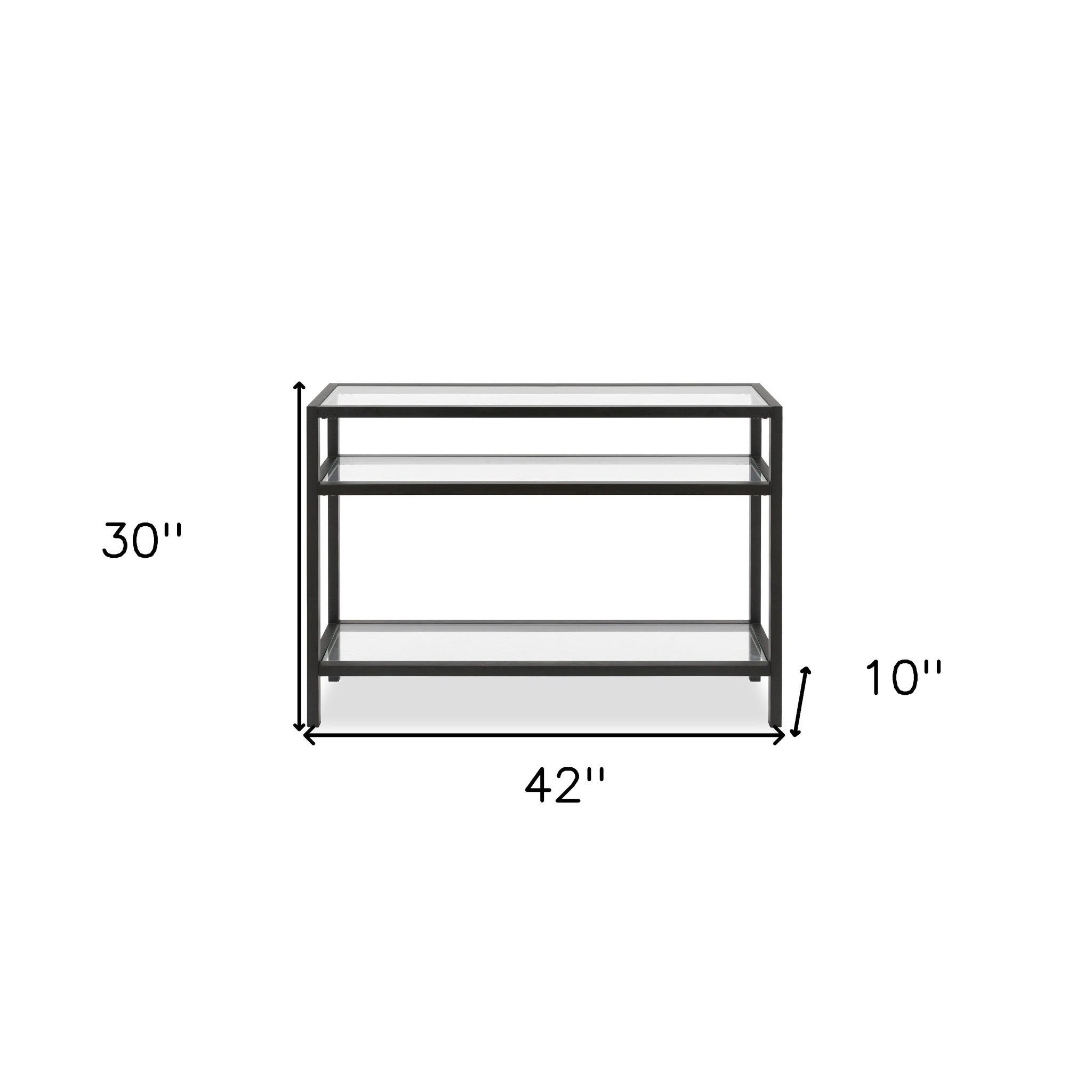 42" Clear and Black Glass Console Table With Shelves