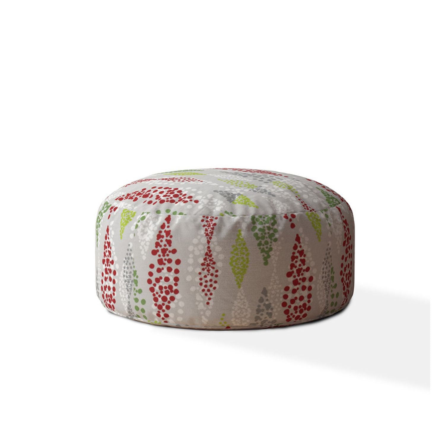 24" Ivory Cotton Round Polka Dots Pouf Ottoman