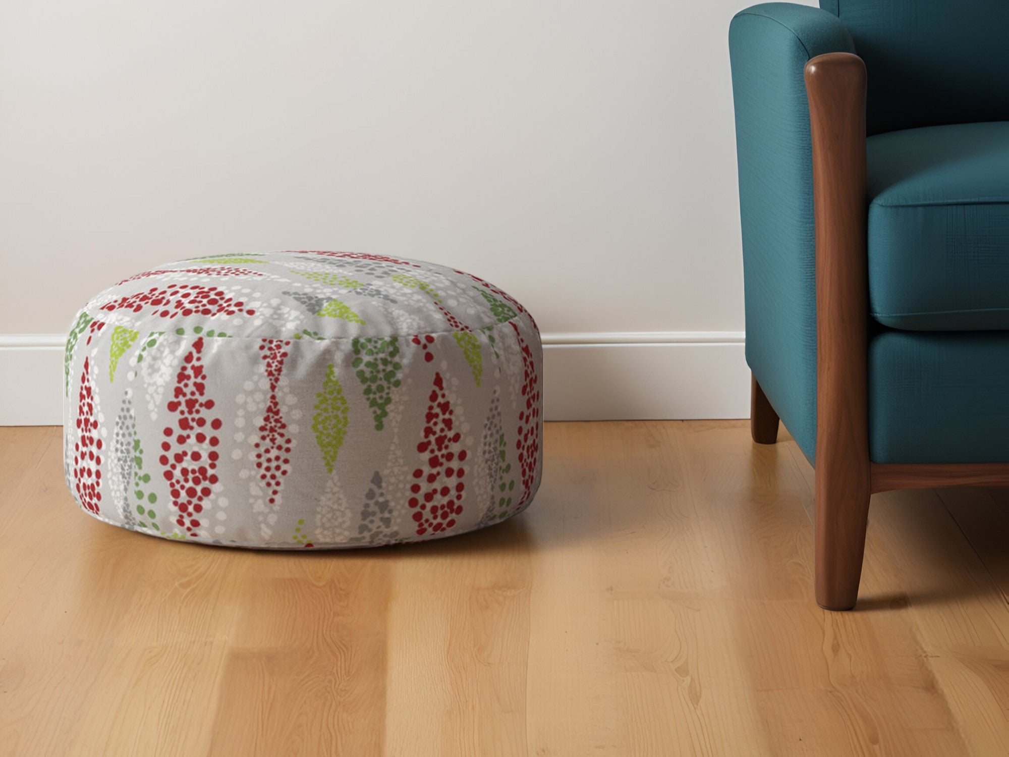 24" Ivory Cotton Round Polka Dots Pouf Ottoman