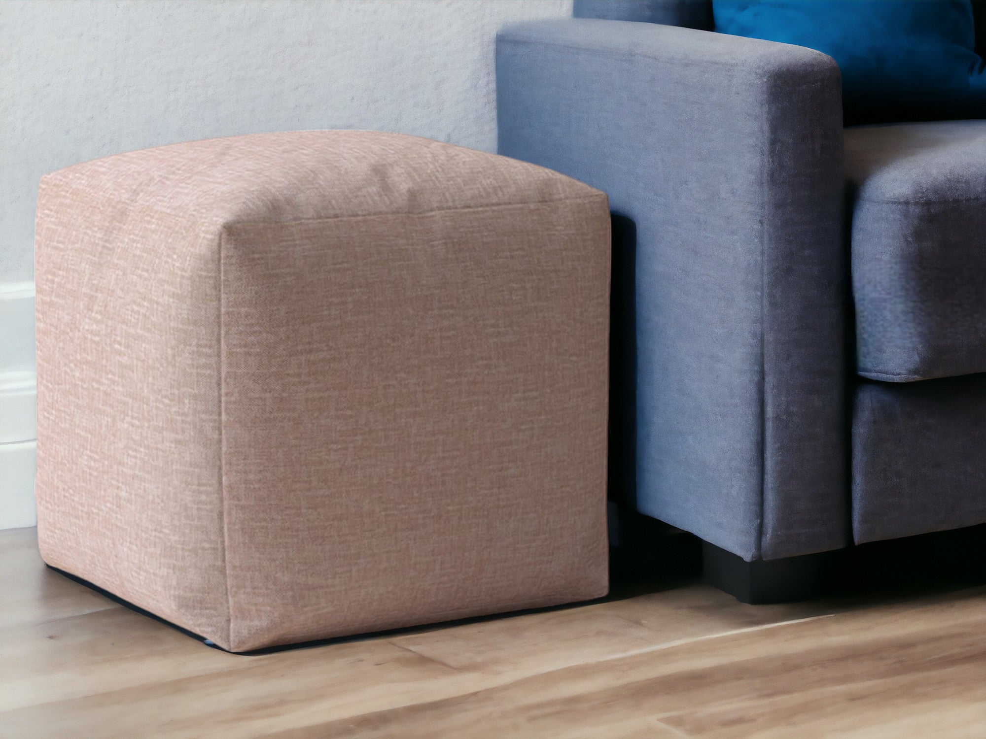 17" Pink Cotton Pouf Ottoman