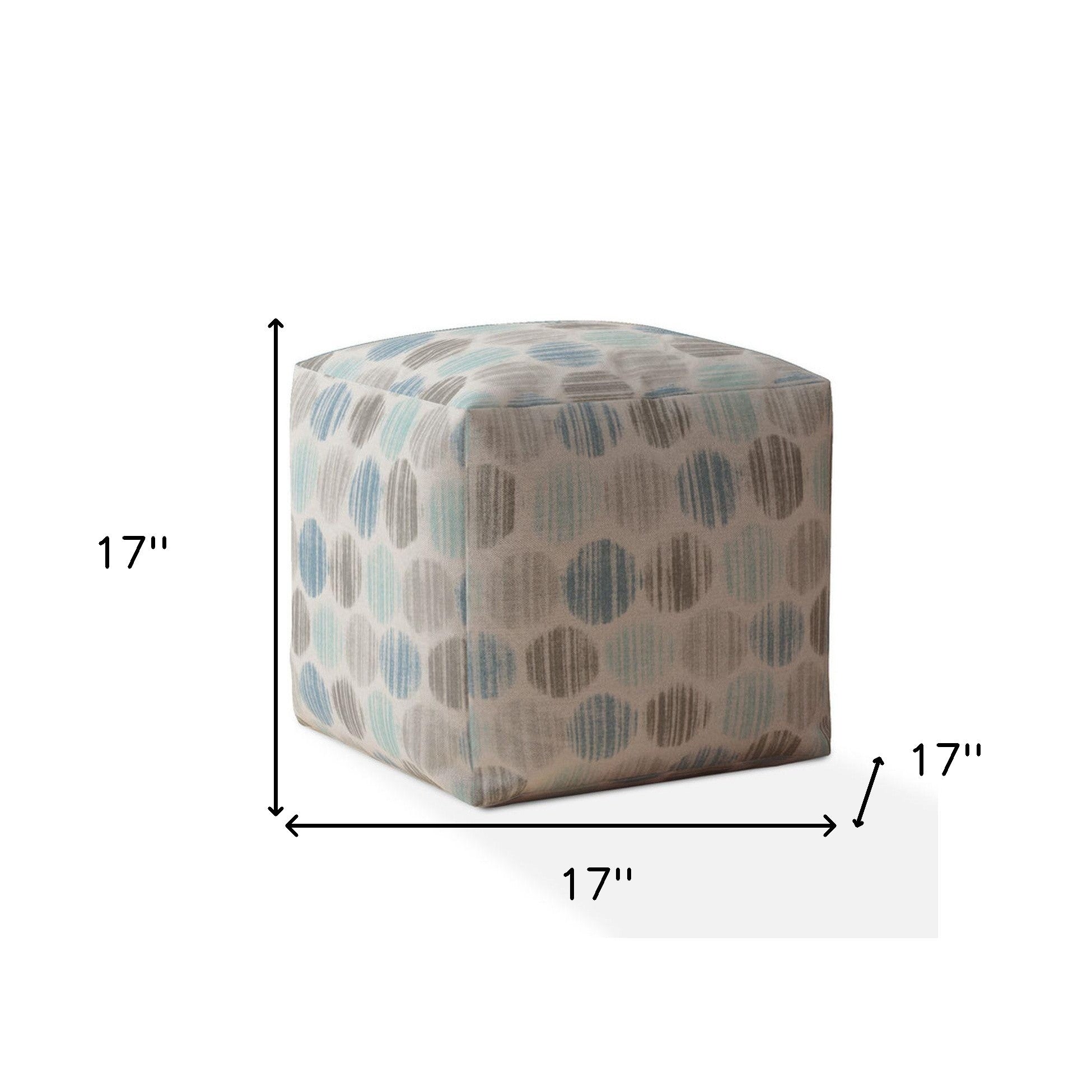 17" Blue Cotton Polka Dots Pouf Ottoman