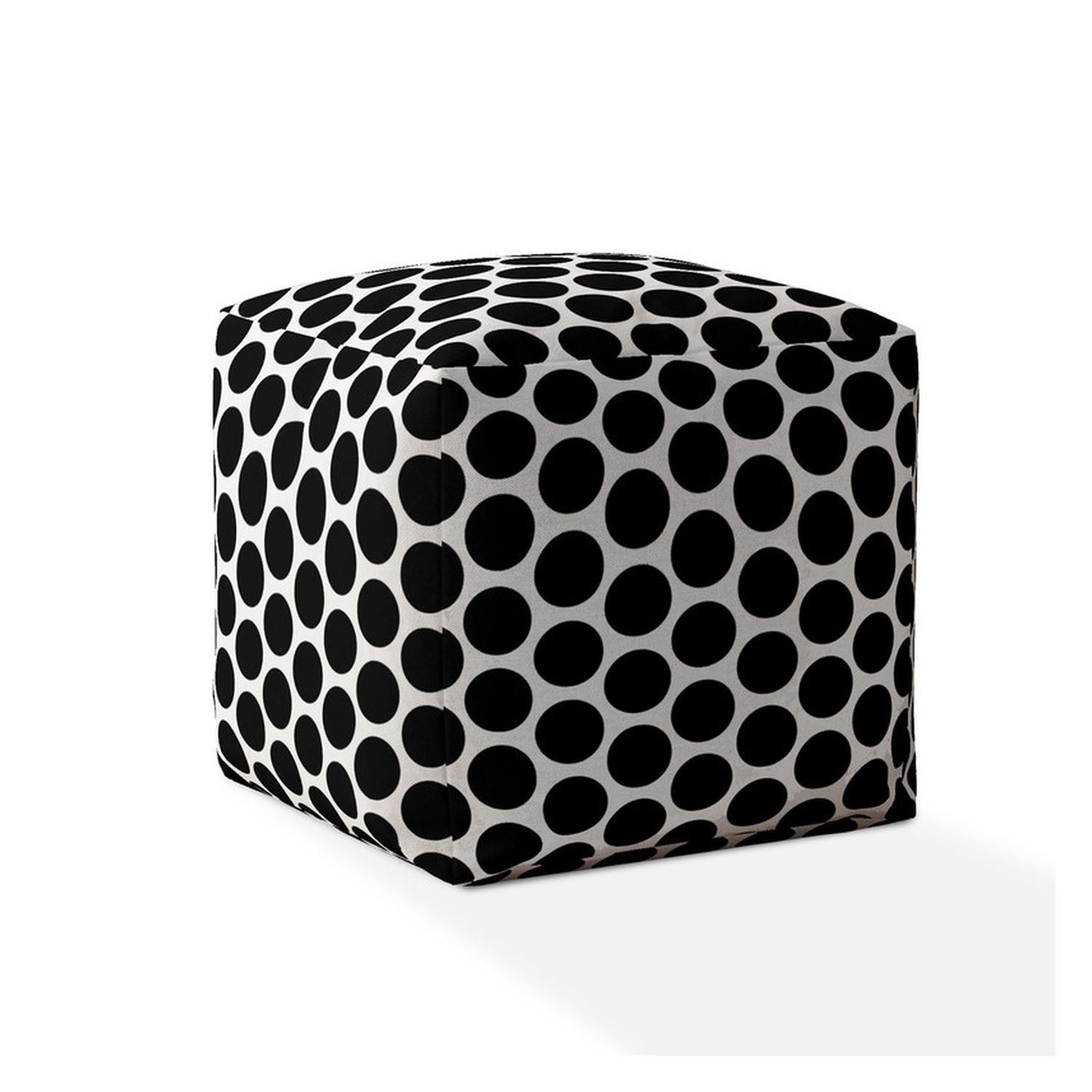 17" Black and White Cotton Polka Dots Pouf Ottoman