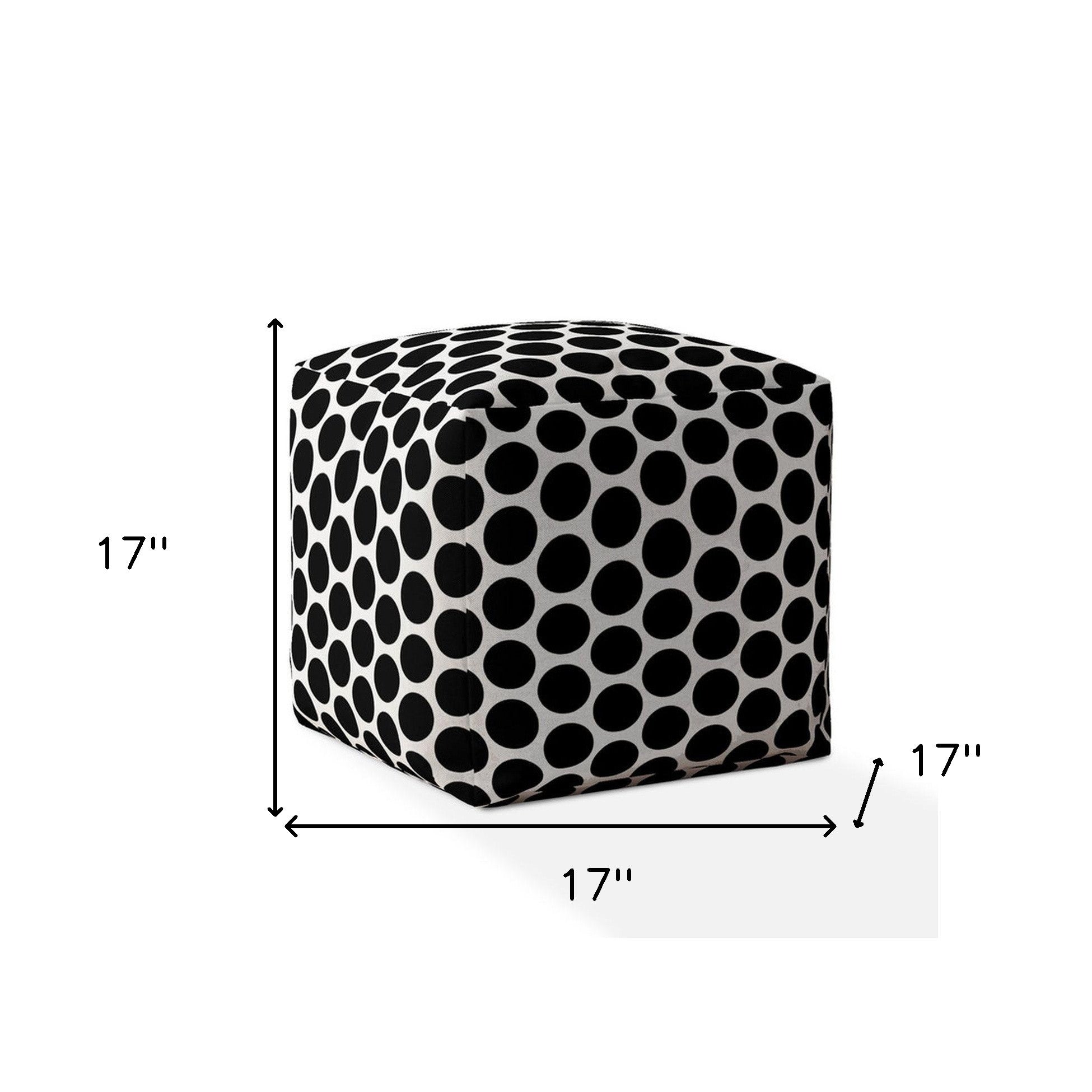 17" Black and White Cotton Polka Dots Pouf Ottoman