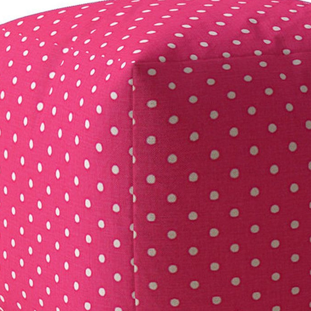 17" Pink Cotton Polka Dots Pouf Ottoman