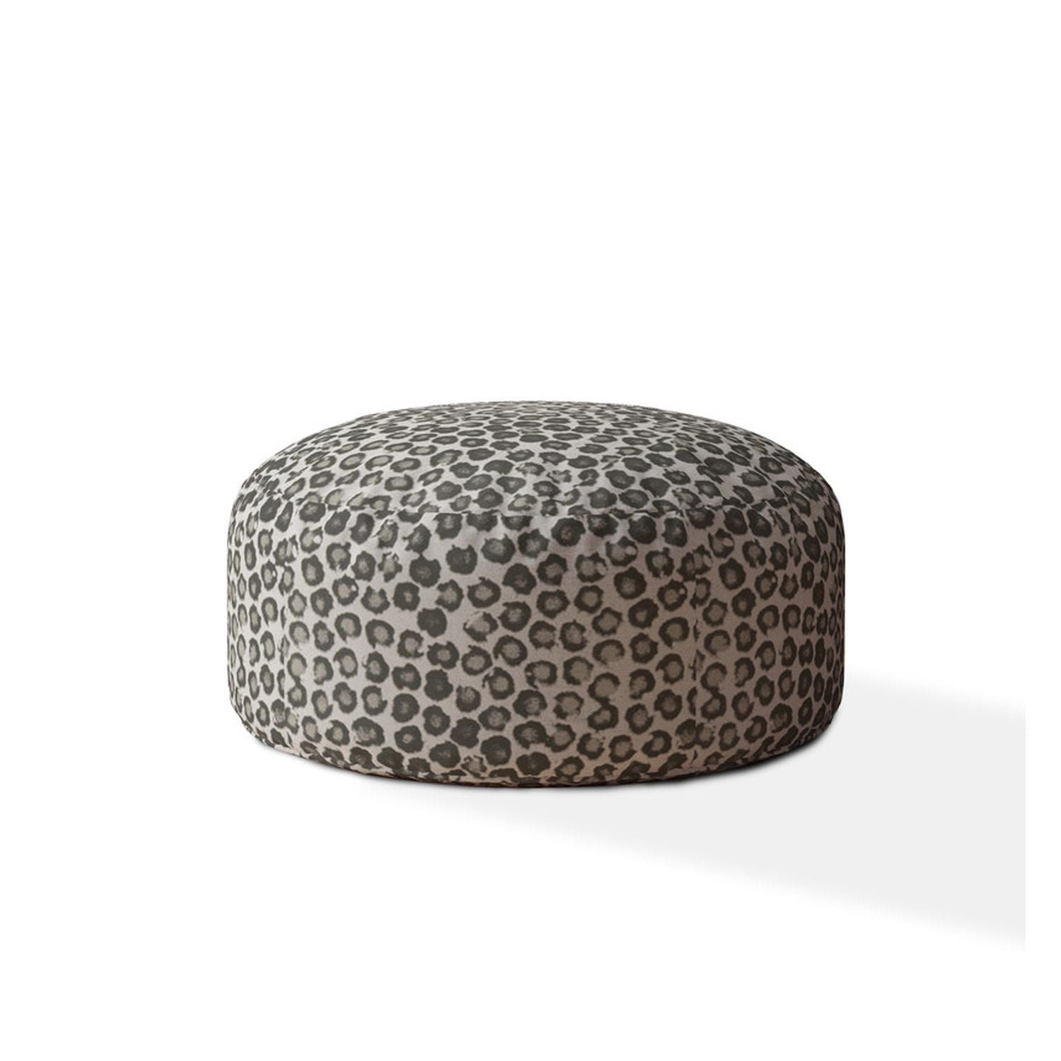 24" Beige Flax Round Floral Pouf Ottoman