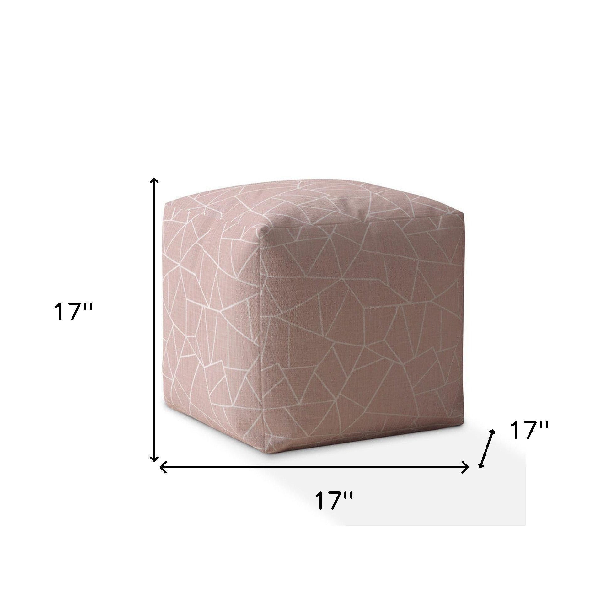 17" Pink Canvas Geometric Pouf Ottoman