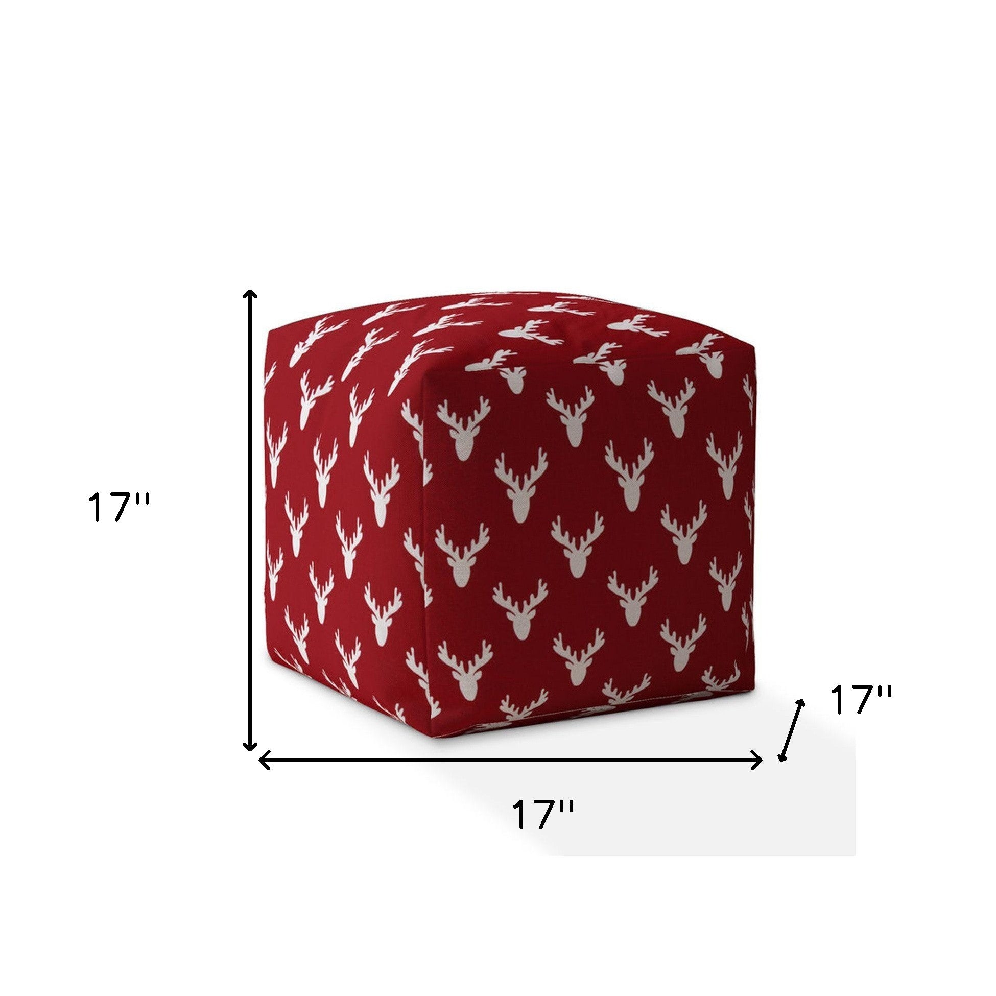 17" Red and White Cotton Stag Pouf Ottoman