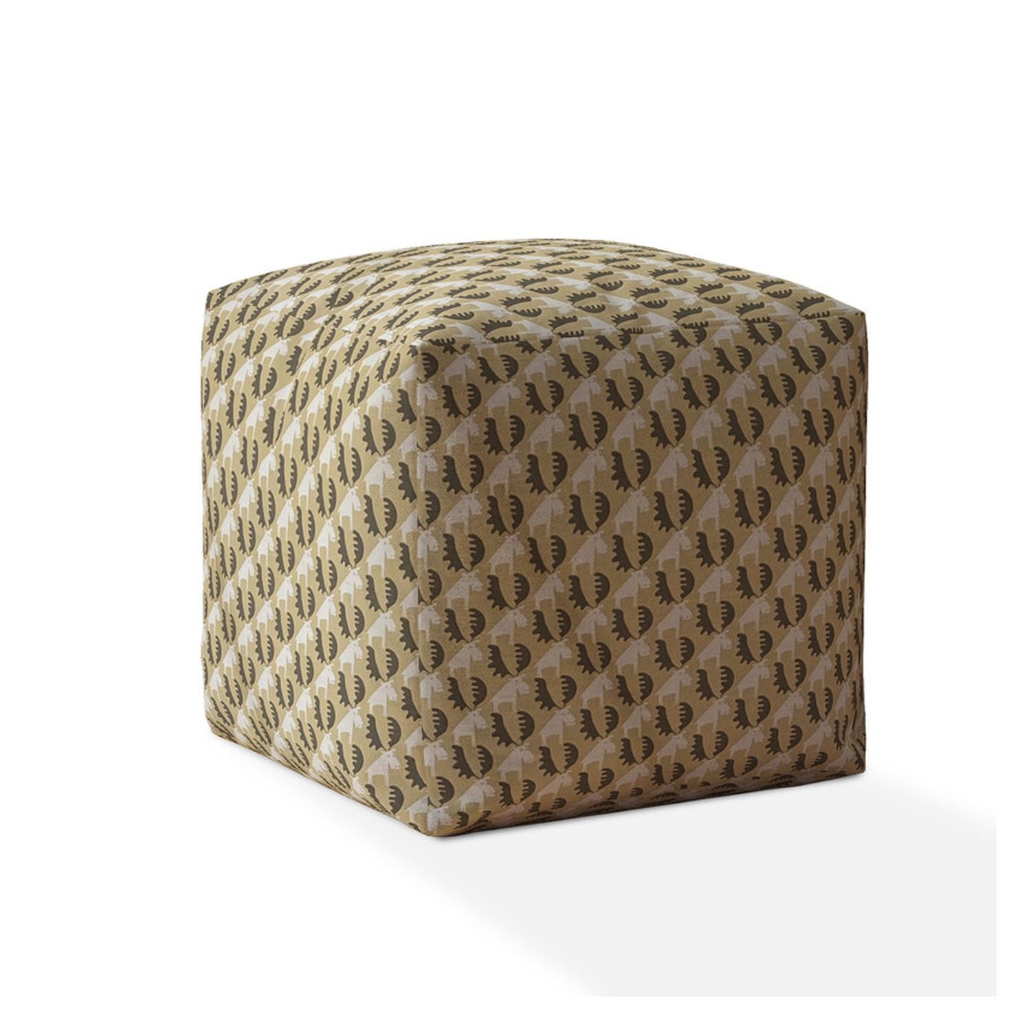 17" Beige Cotton Animal Print Pouf Ottoman