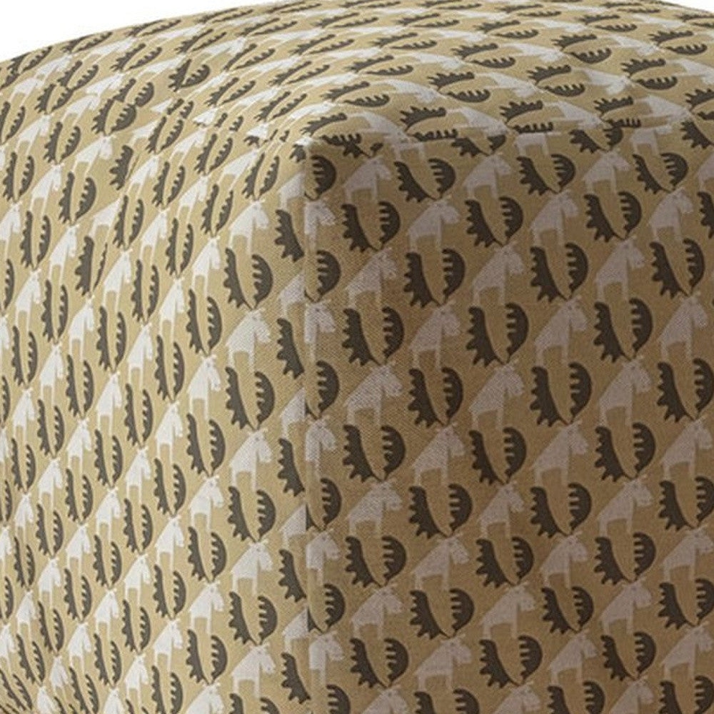 17" Beige Cotton Animal Print Pouf Ottoman