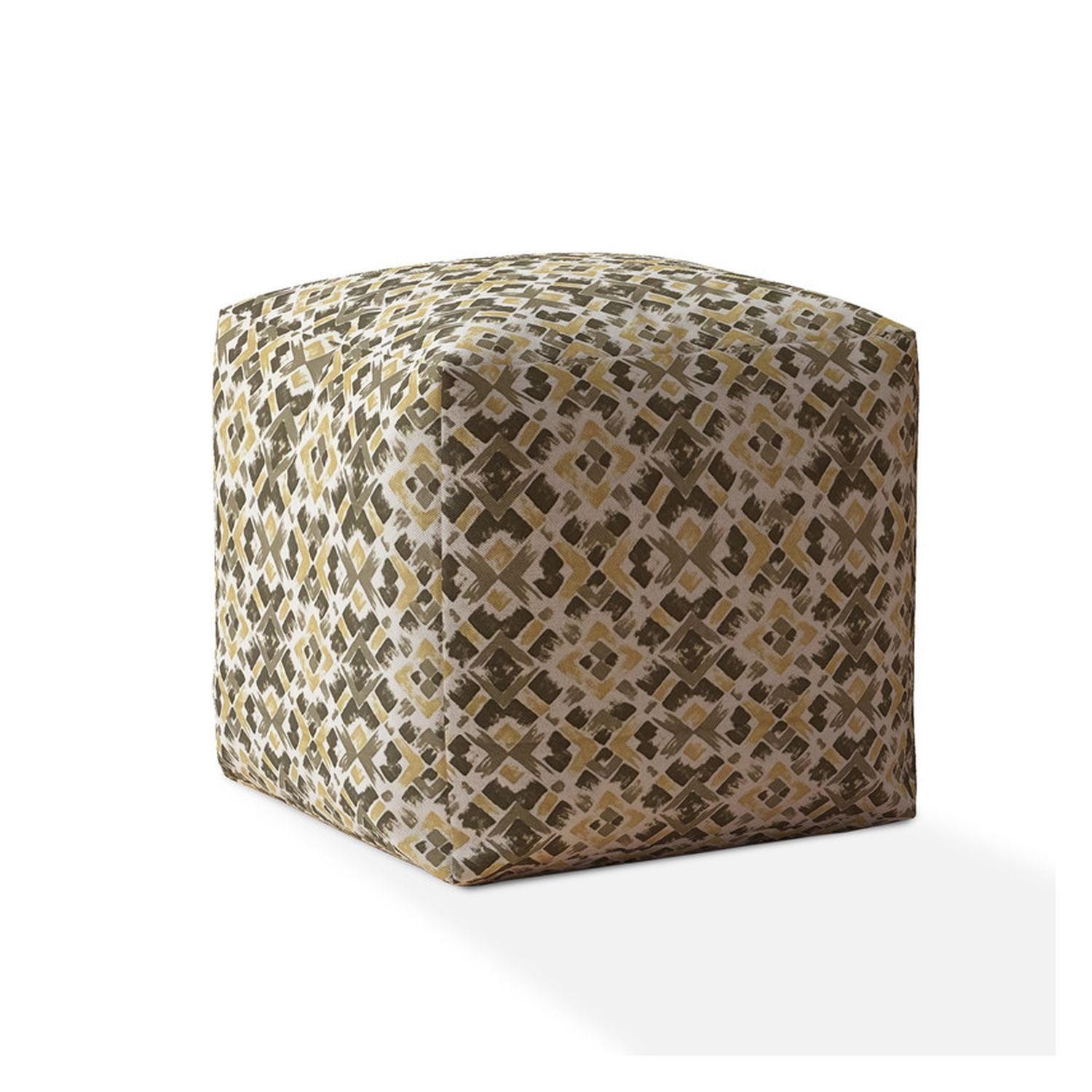 17" Beige Cotton Geometric Pouf Ottoman