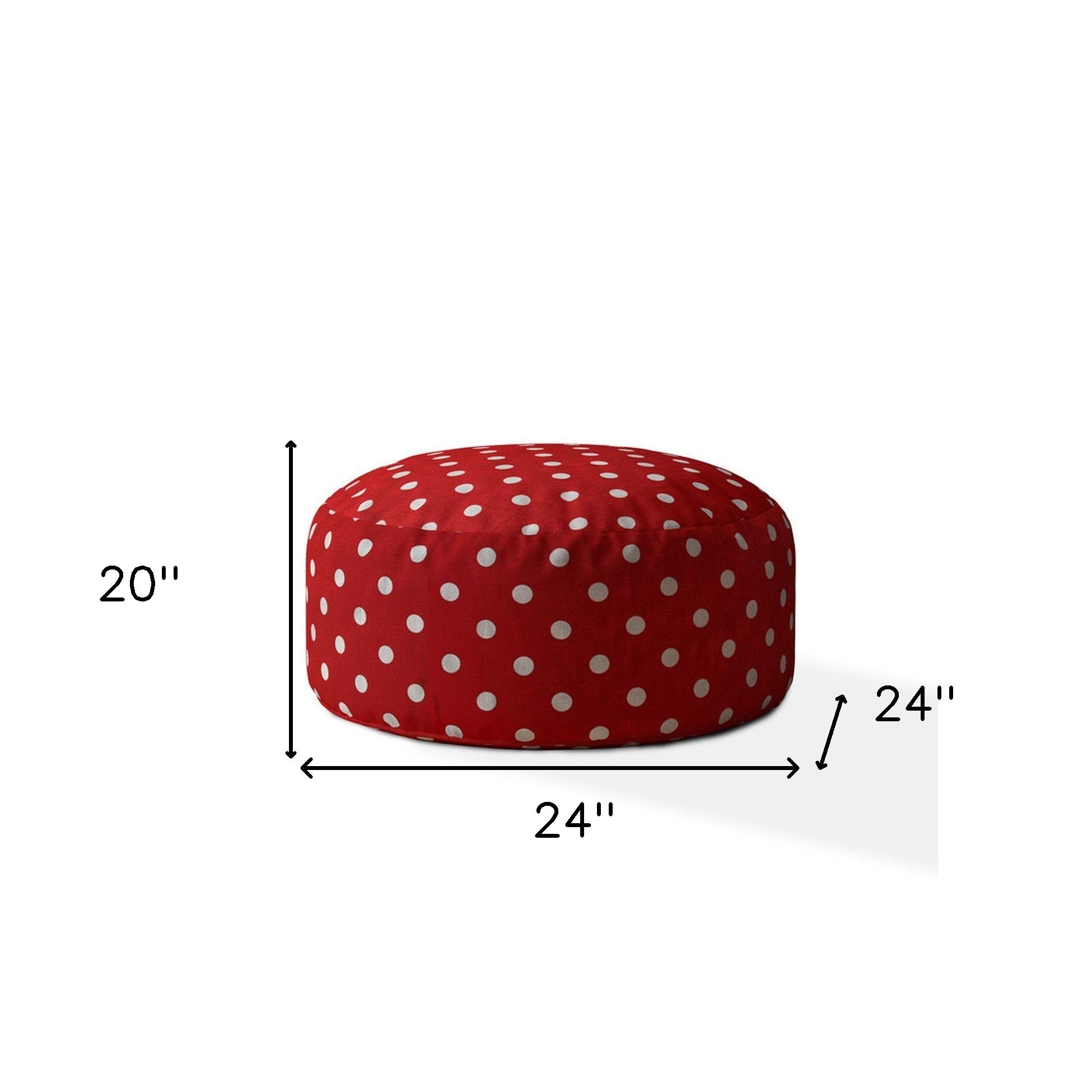 24" Red Cotton Round Polka Dots Pouf Ottoman