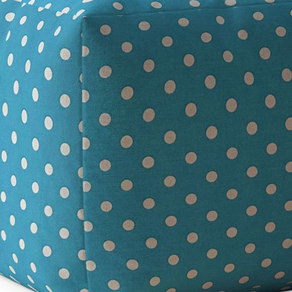 17" Blue Cotton Polka Dots Pouf Ottoman