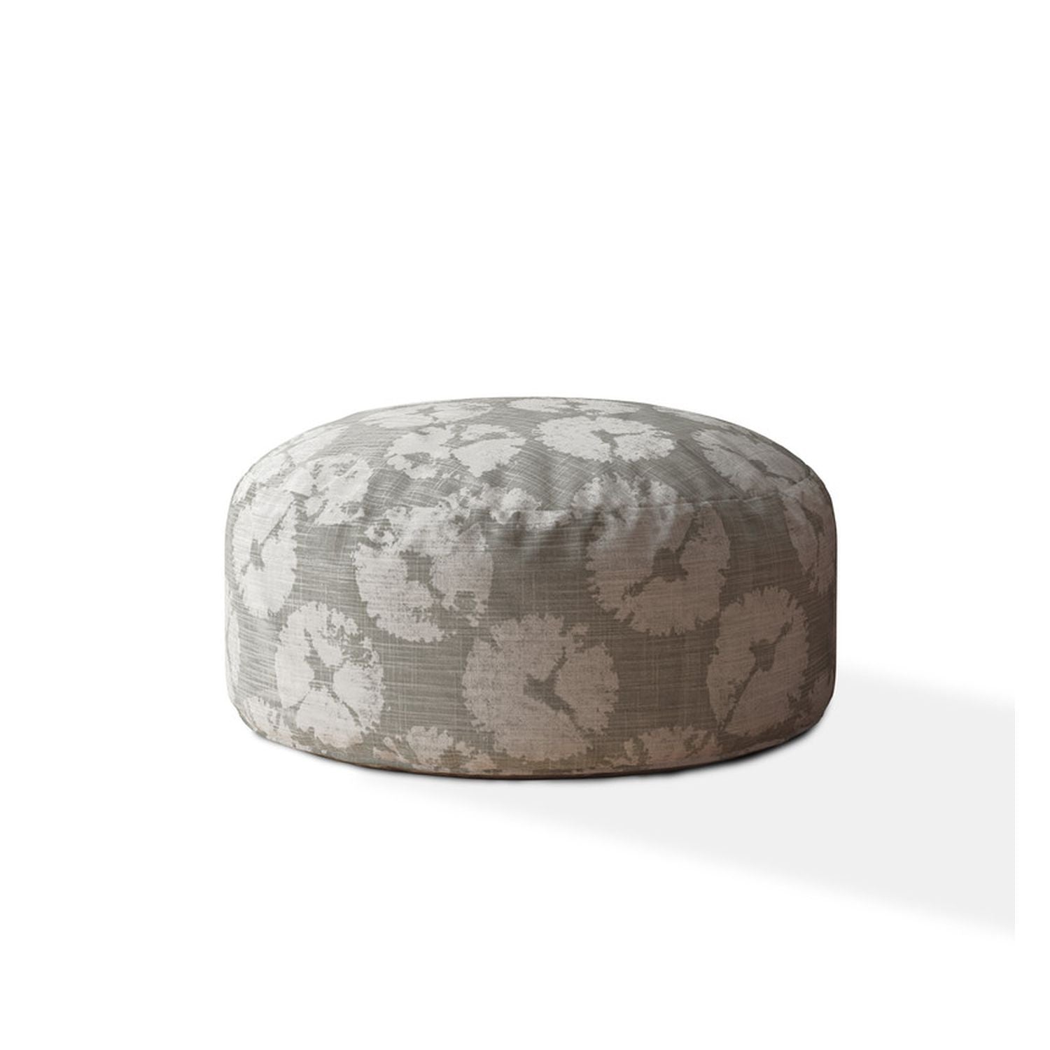 24" Gray Canvas Round Floral Pouf Ottoman