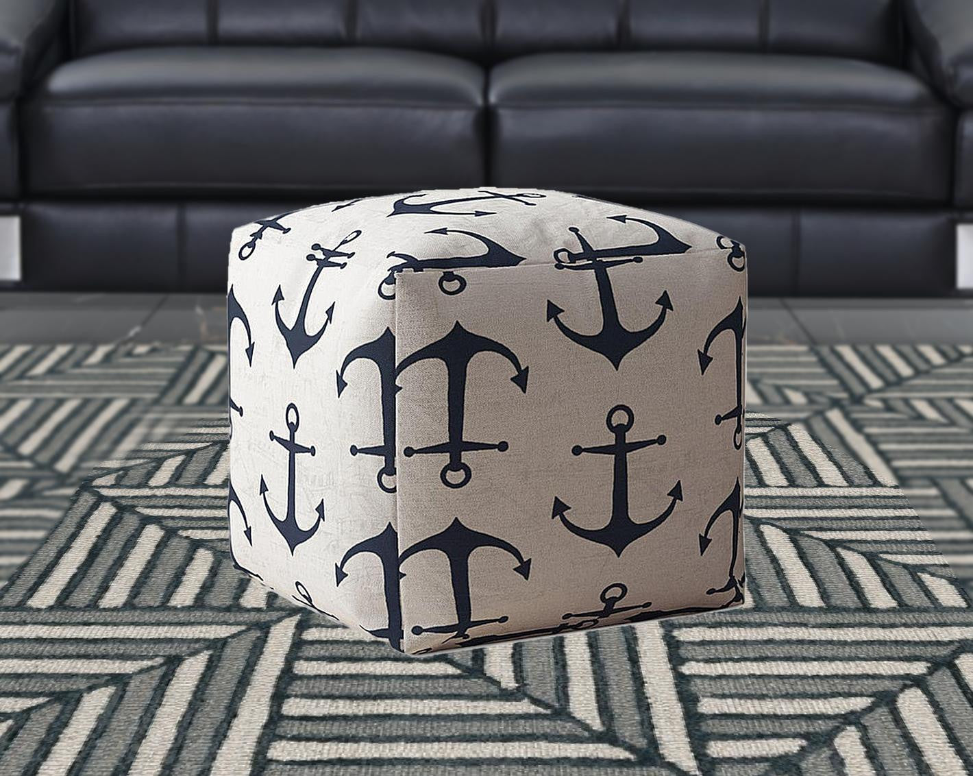 17" Blue Canvas Anchor Pouf Cover