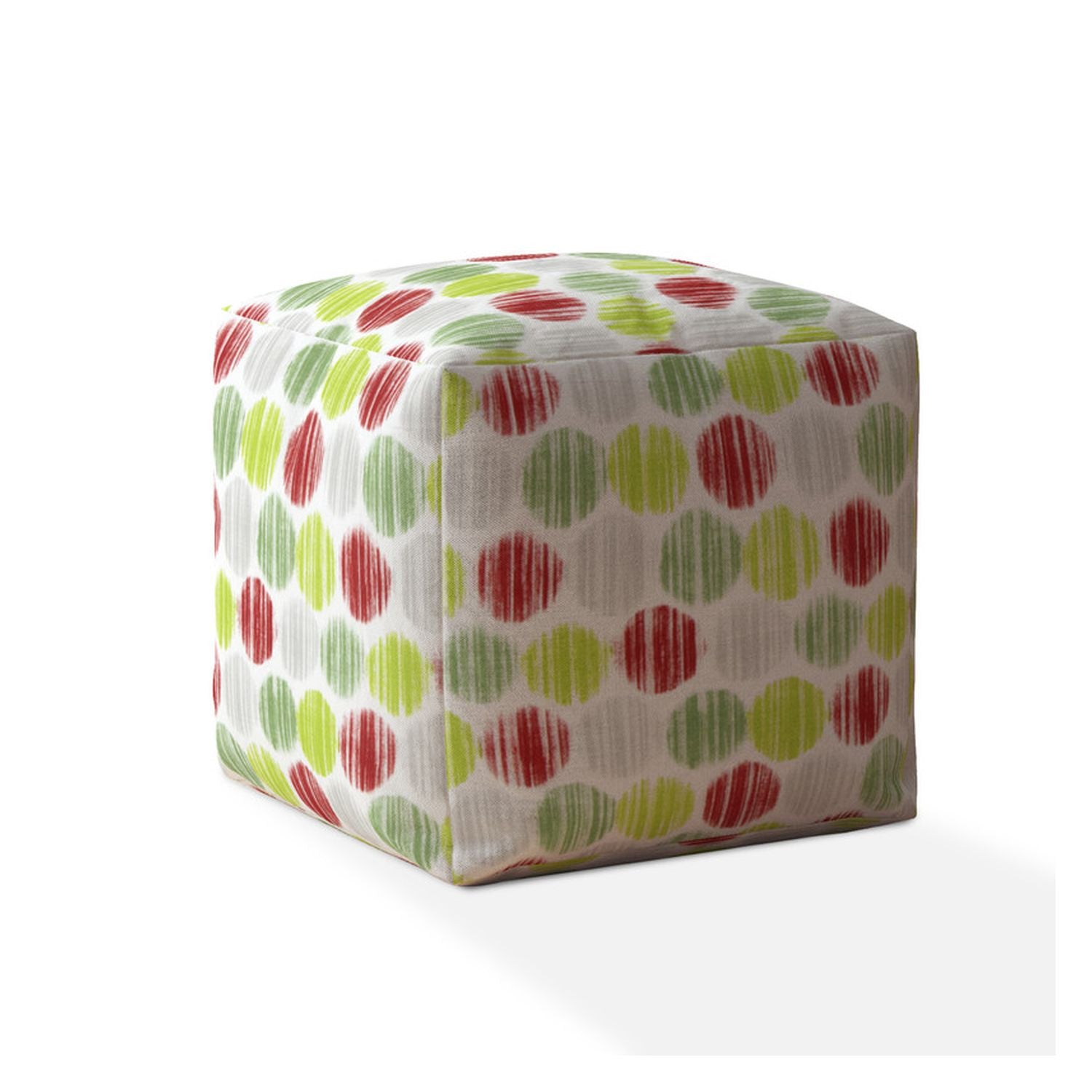 17" Red And White Cotton Polka Dots Pouf Cover