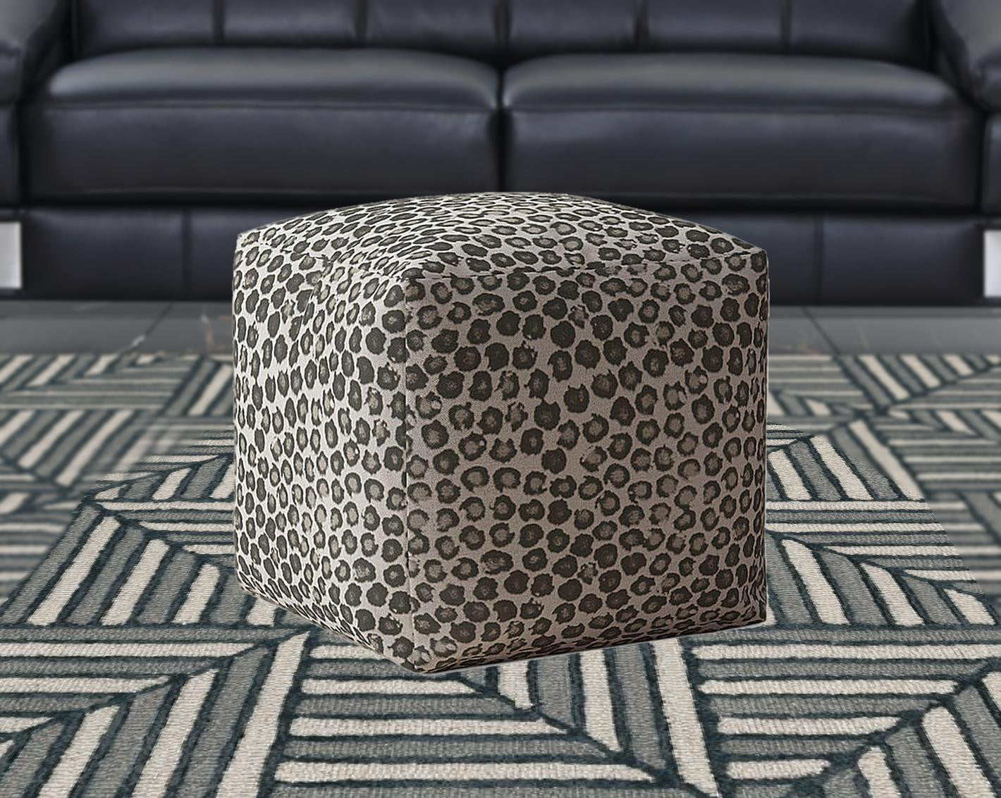 17" Beige Cotton Abstract Pouf Cover