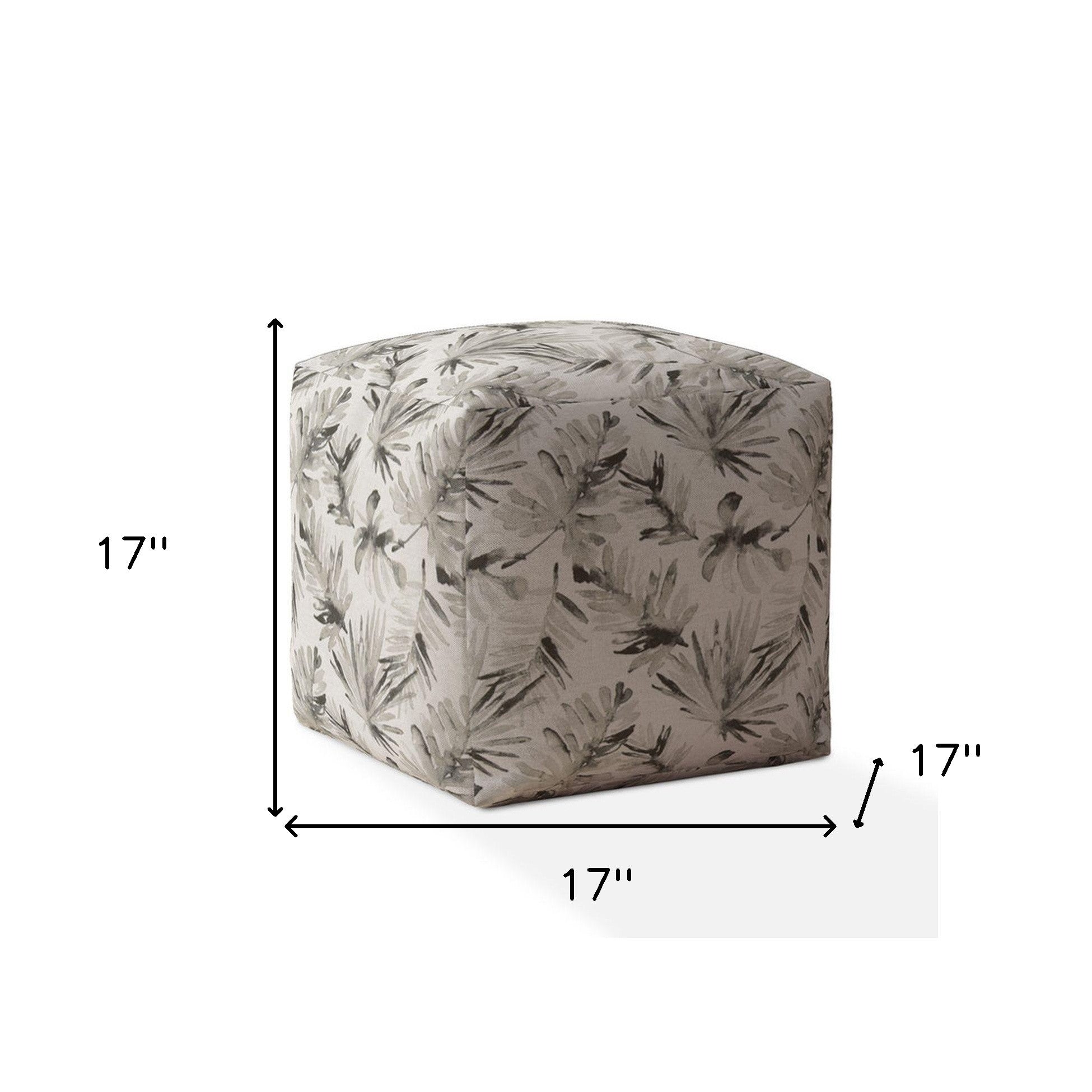 17" Beige Cotton Floral Pouf Cover