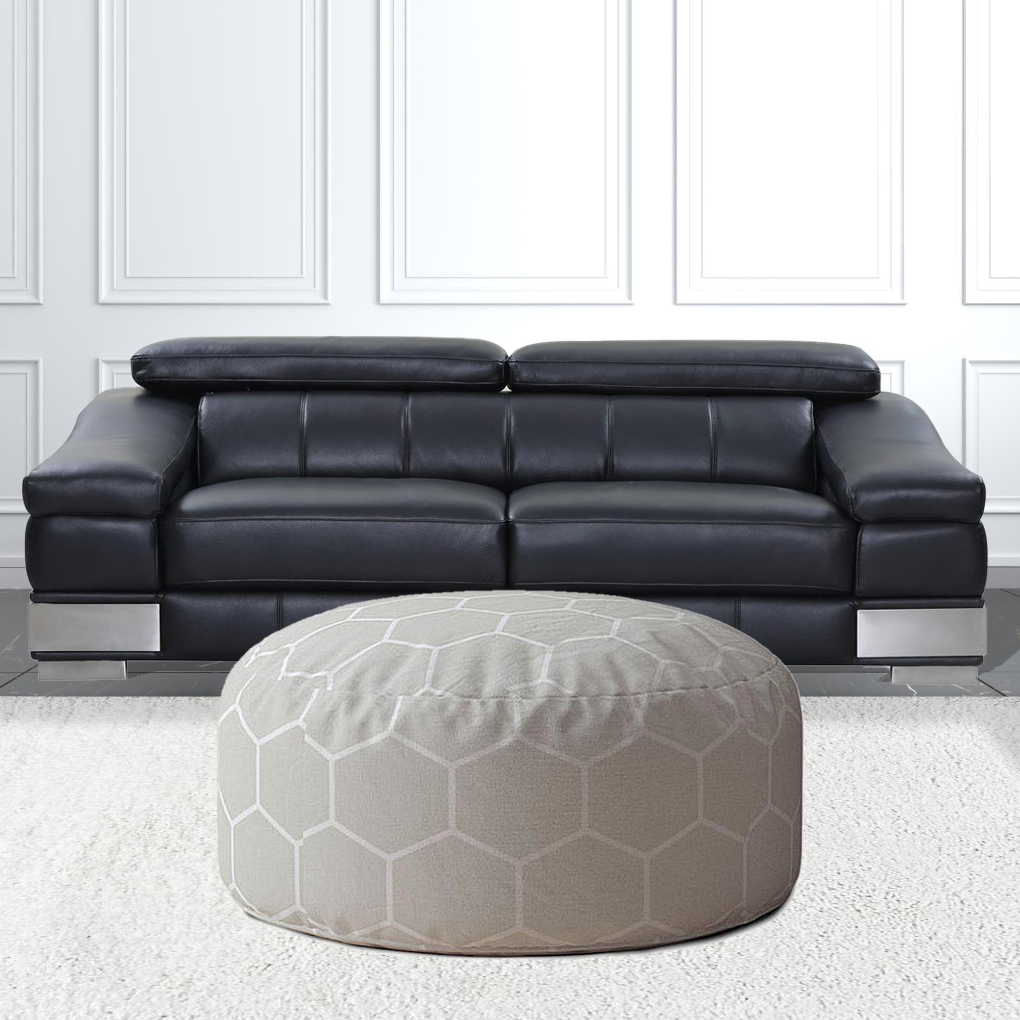 24" Gray Cotton Round Geometric Pouf Cover