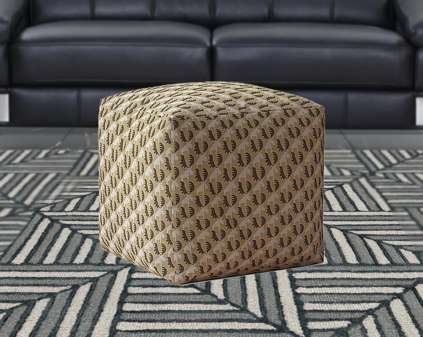 17" Beige Cotton Animal Print Pouf Cover