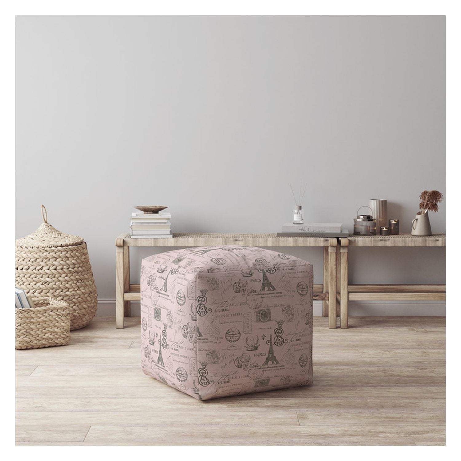 17" Pink Twill Paris Pouf Cover