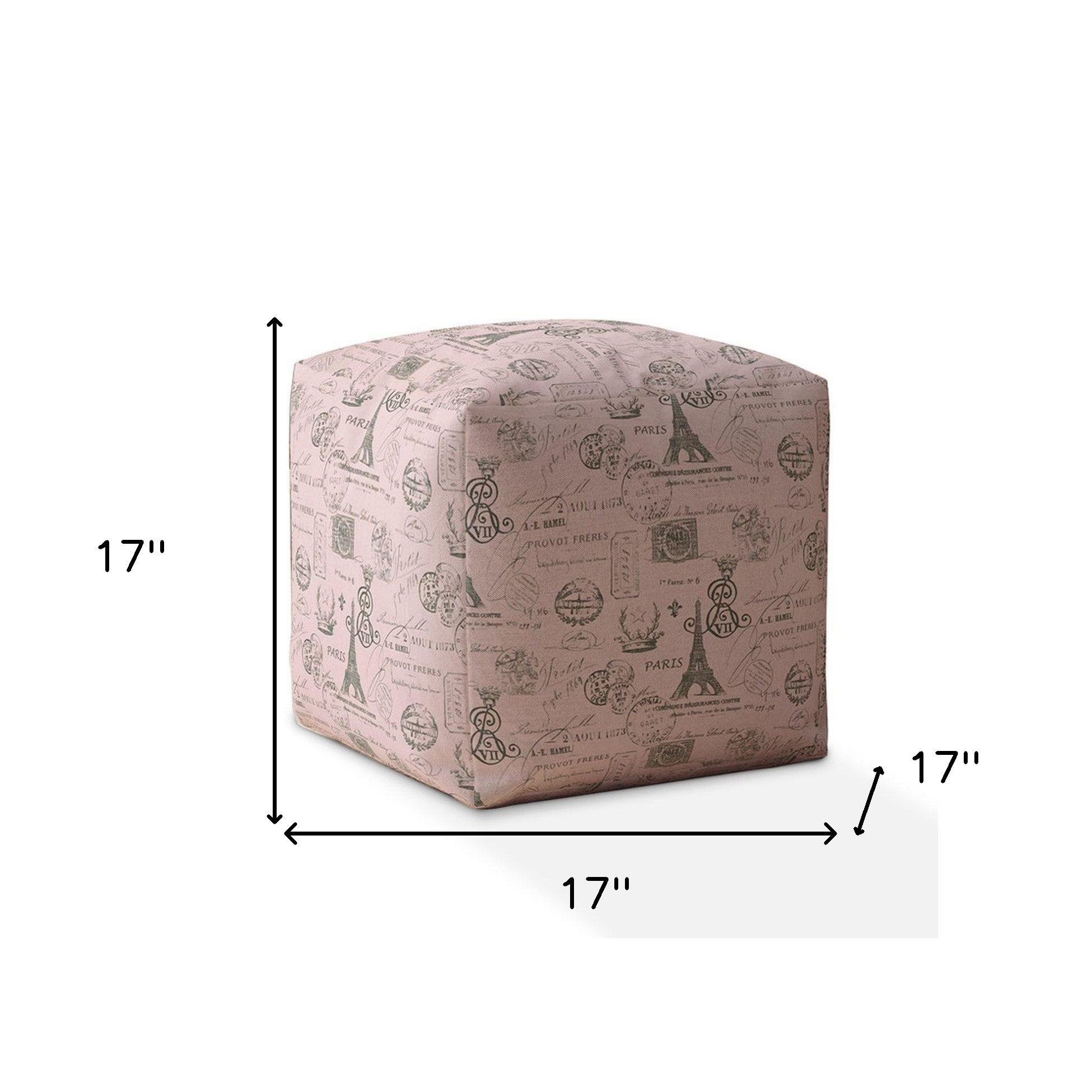 17" Pink Twill Paris Pouf Cover