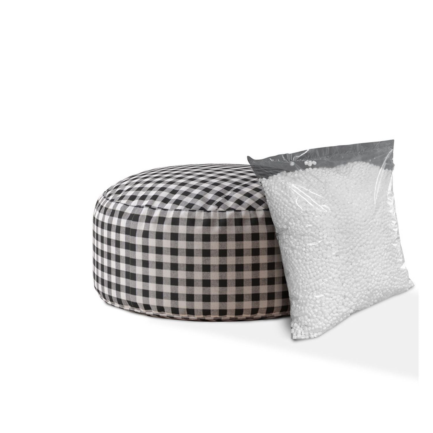 24" Black And Gray Cotton Round Gingham Pouf Cover