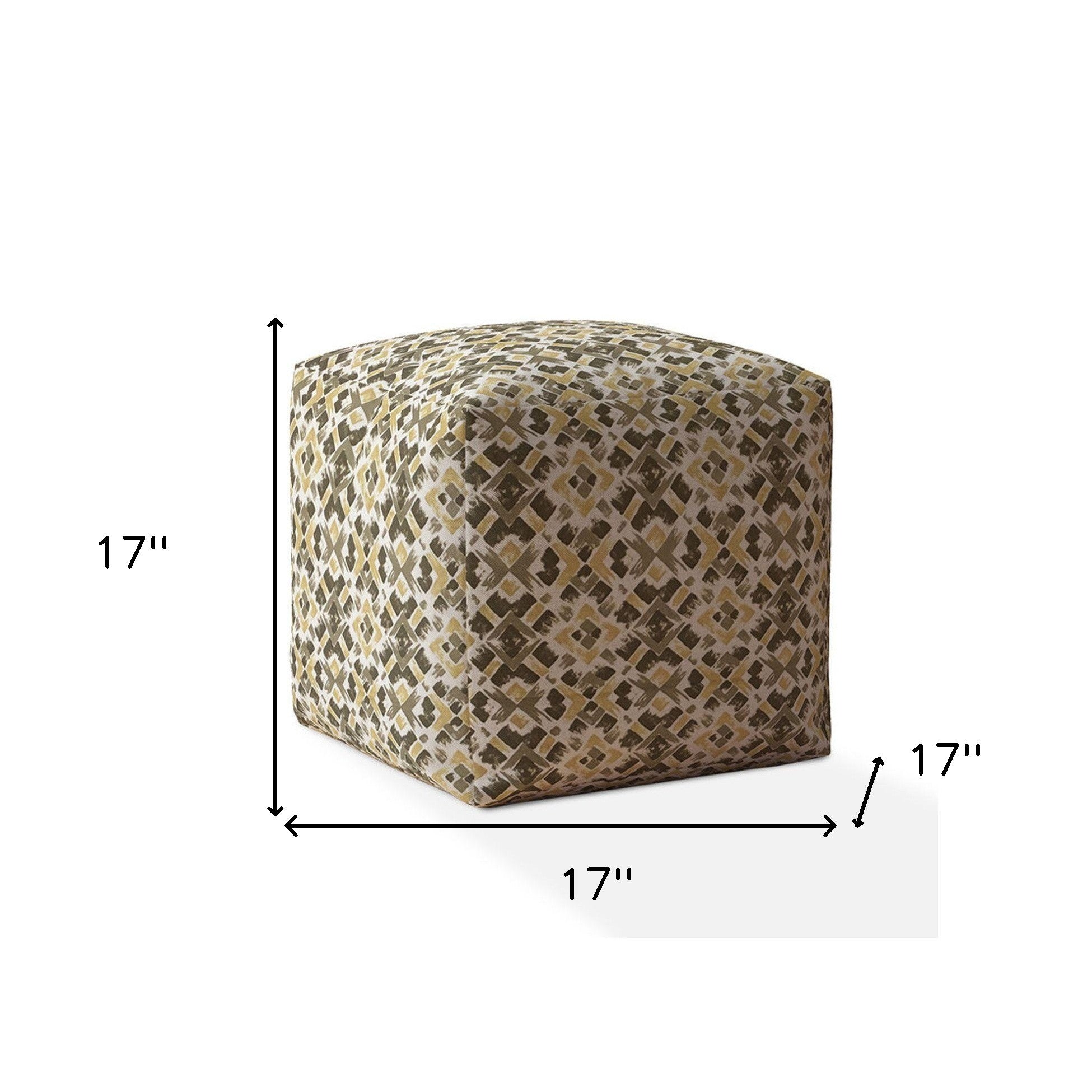 17" Beige Cotton Geometric Pouf Cover