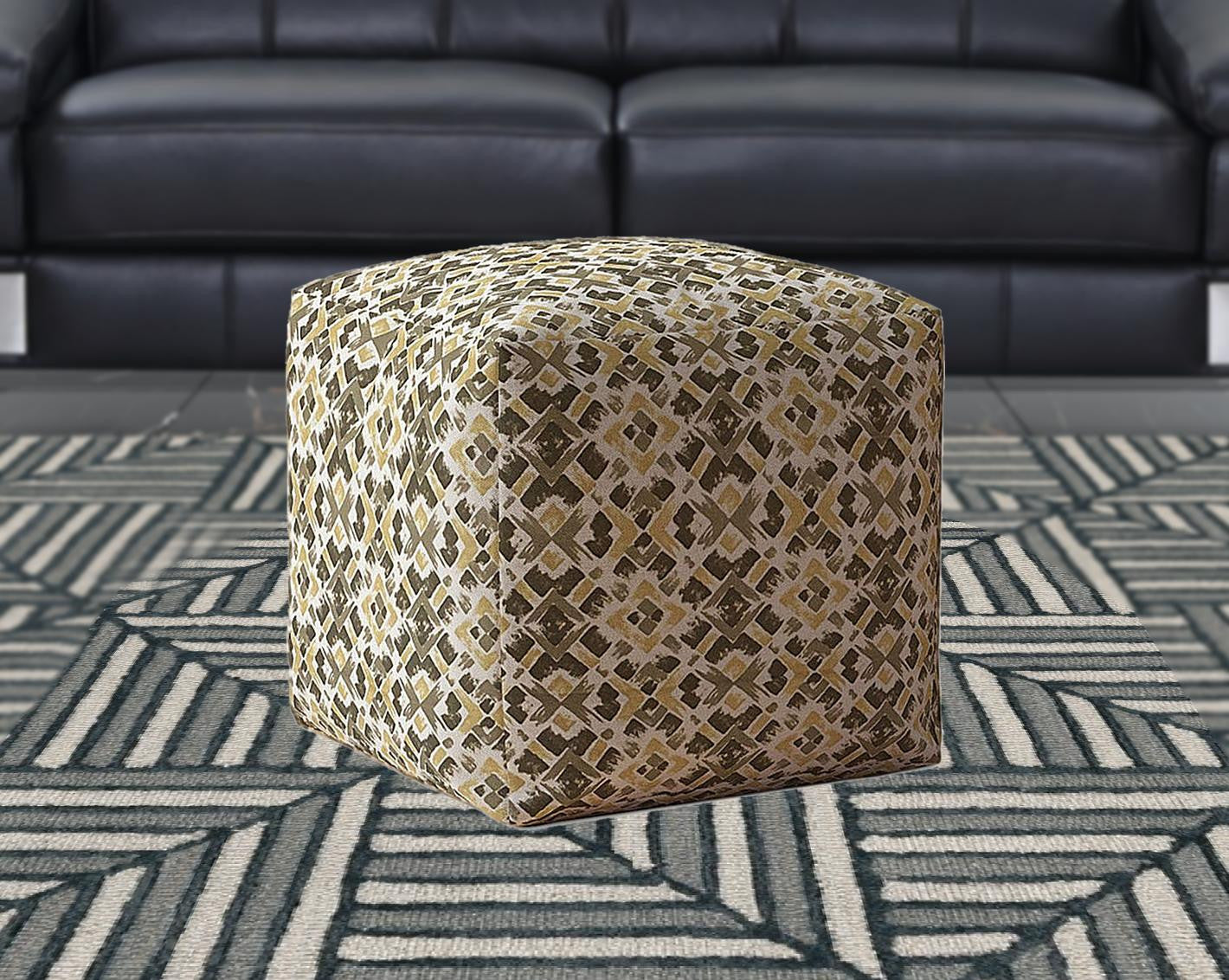 17" Beige Cotton Geometric Pouf Cover