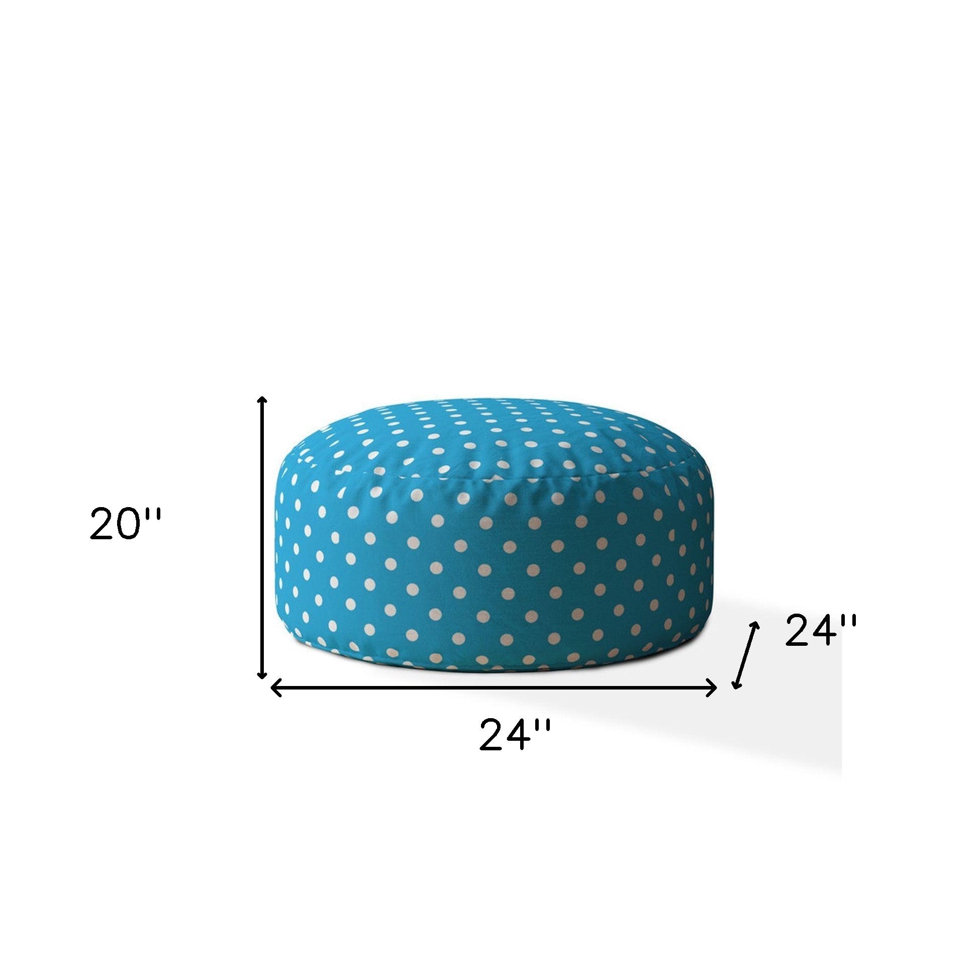 24" Blue And White Cotton Round Polka Dots Pouf Cover