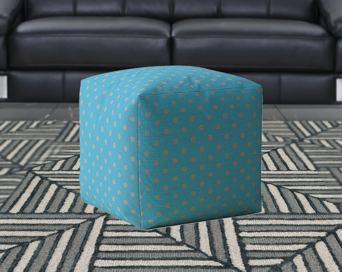 17" Blue And Gray Cotton Polka Dots Pouf Cover