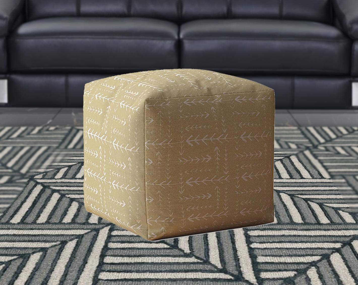 17" Beige Cotton Abstract Pouf Cover