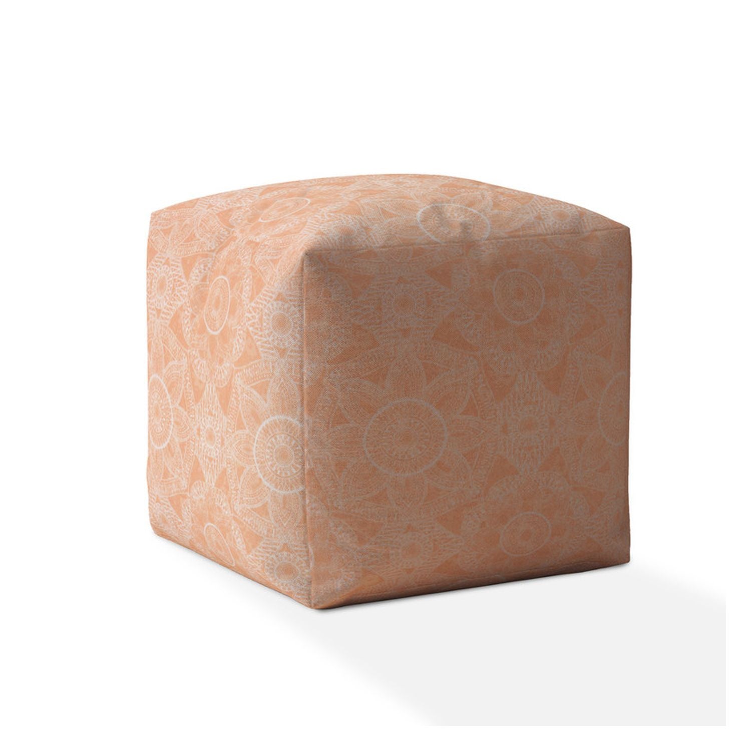 17" Orange Cotton Floral Pouf Cover