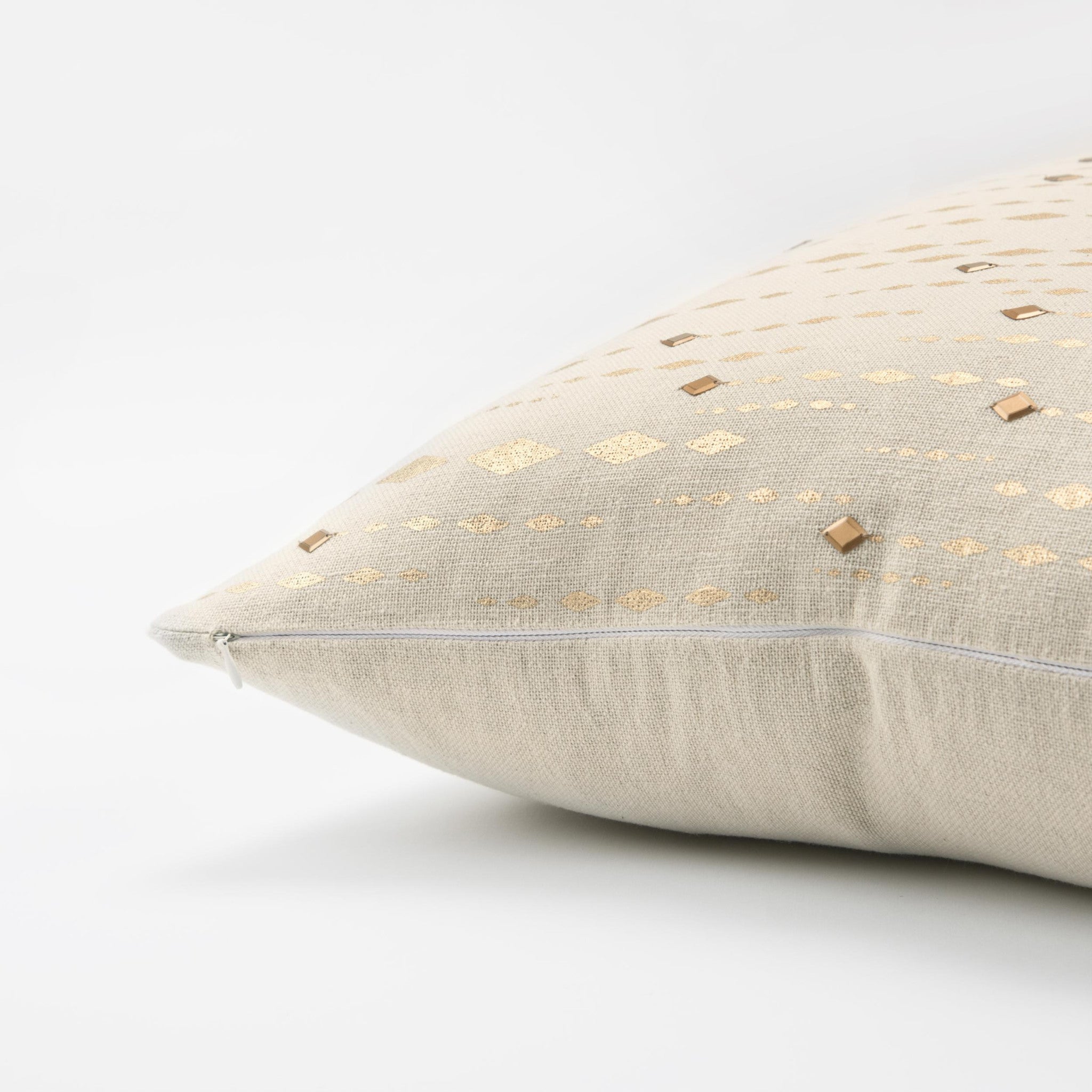 20" Gold and Ivory Cotton Pillow With Beads Edges