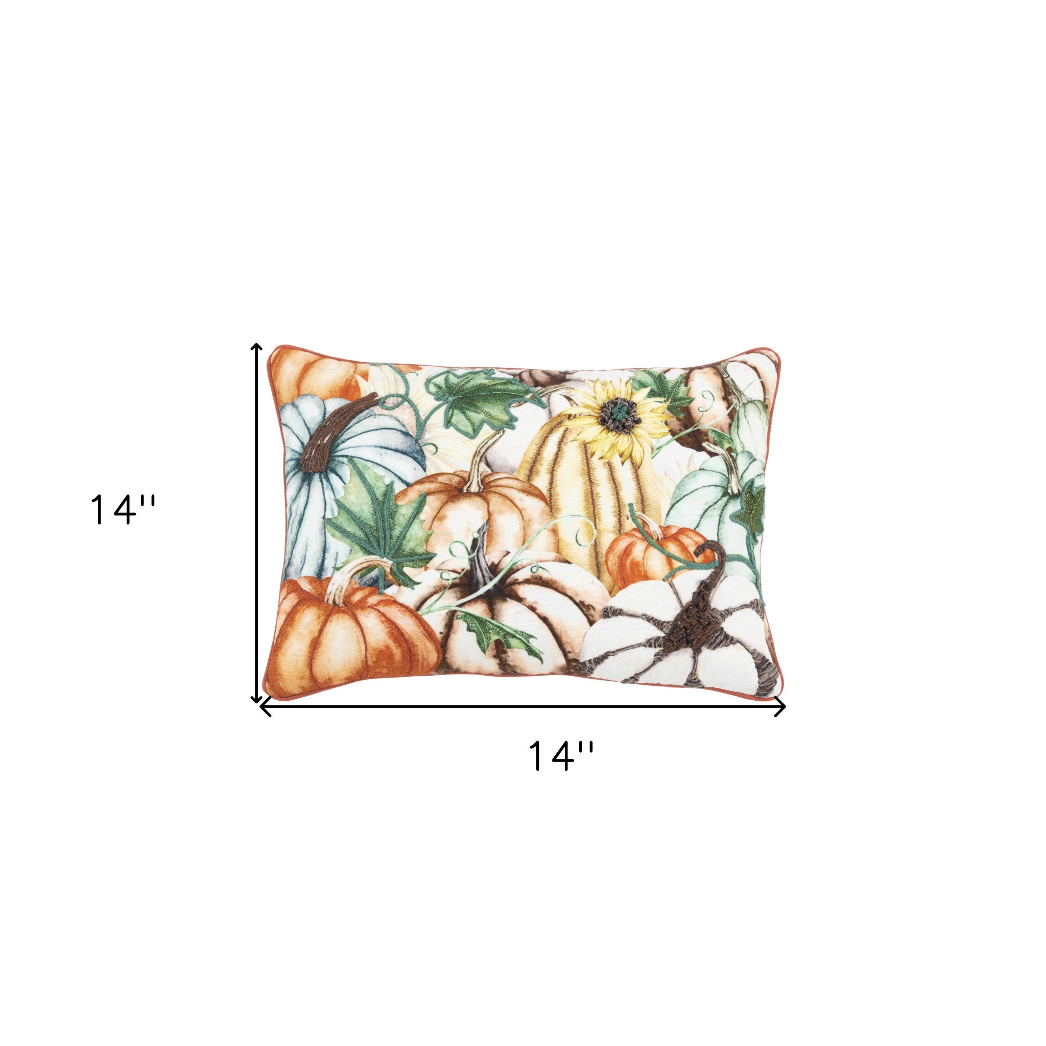 14" X 20" Orange and Ivory Thanksgiving Cotton Pillow With Embroidery Edges