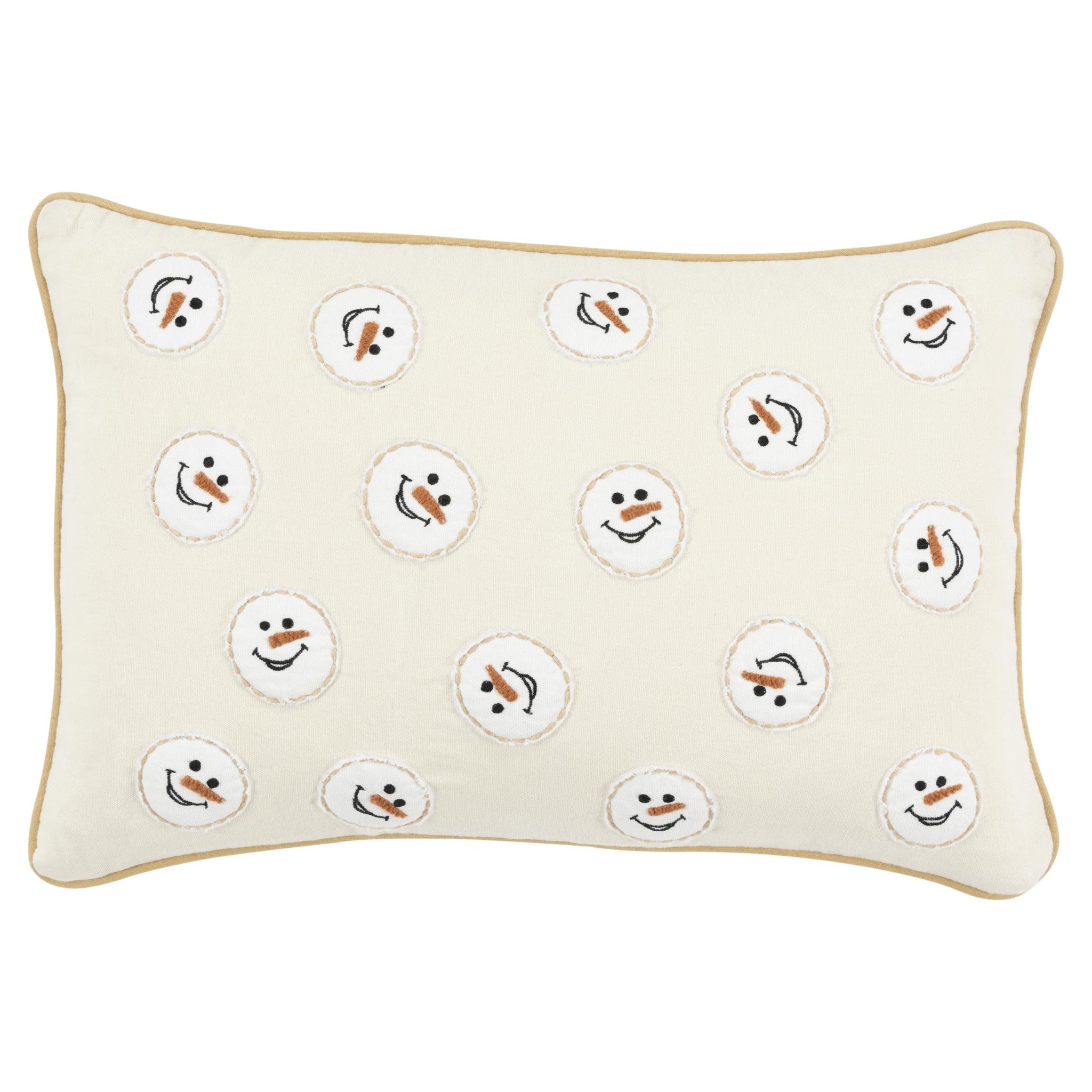 14" X 20" Beige and White Christmas Cotton Pillow With Applique, Embroidery Edges