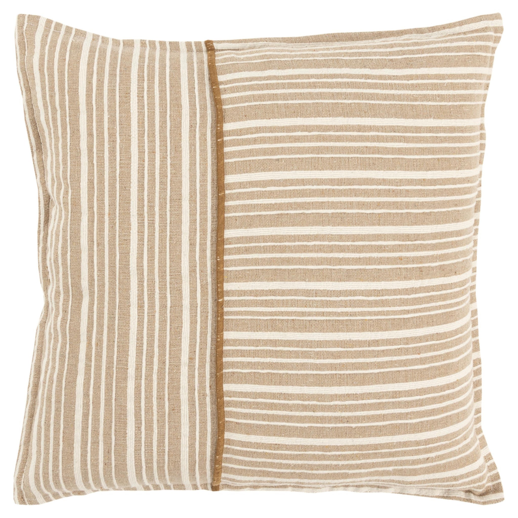 20" Natural and Ivory Striped Cotton Throw Pillow