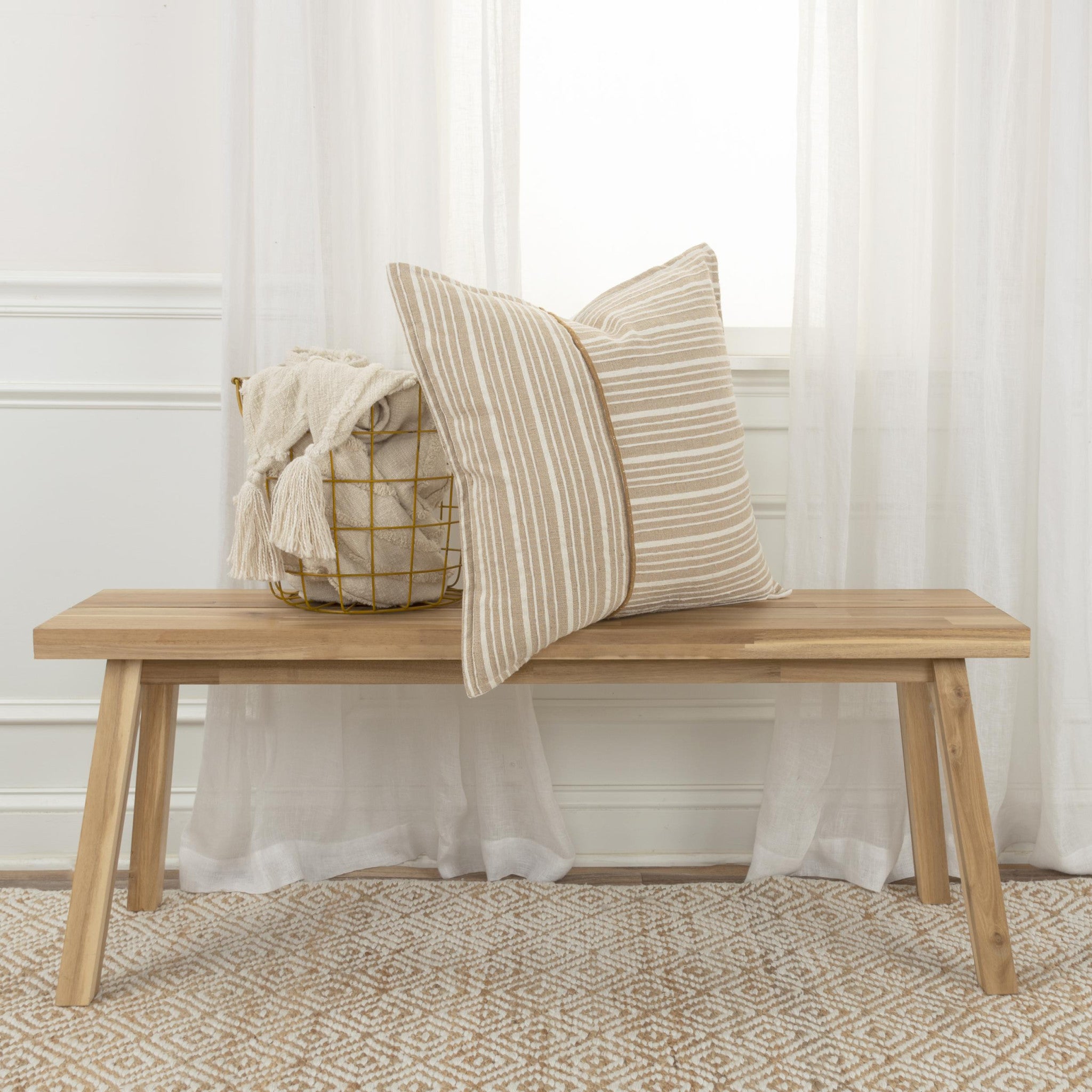 20" Natural and Ivory Striped Cotton Throw Pillow