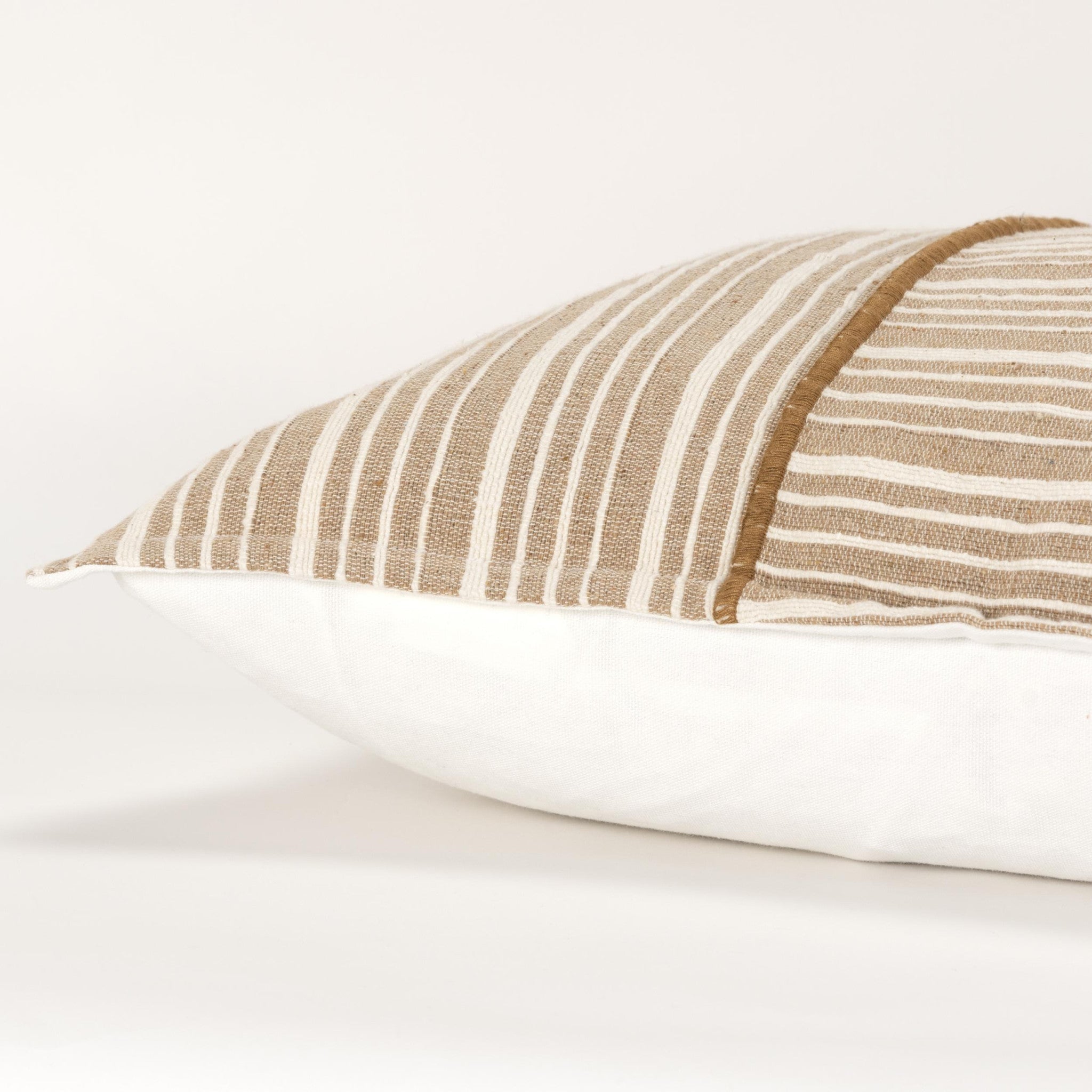 20" Natural and Ivory Striped Cotton Throw Pillow