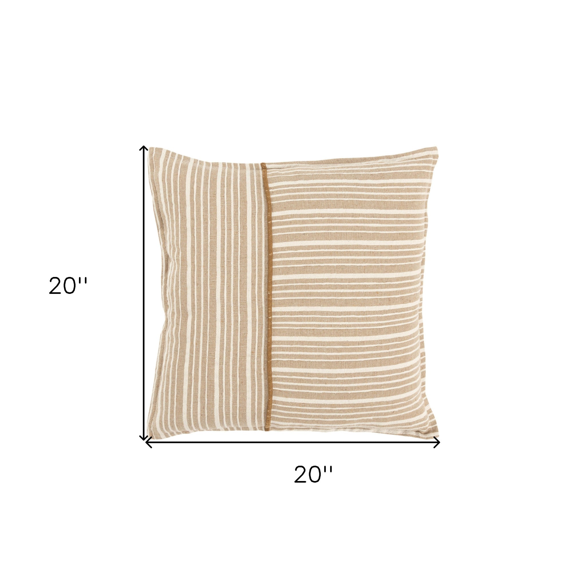 20" Natural and Ivory Striped Cotton Throw Pillow