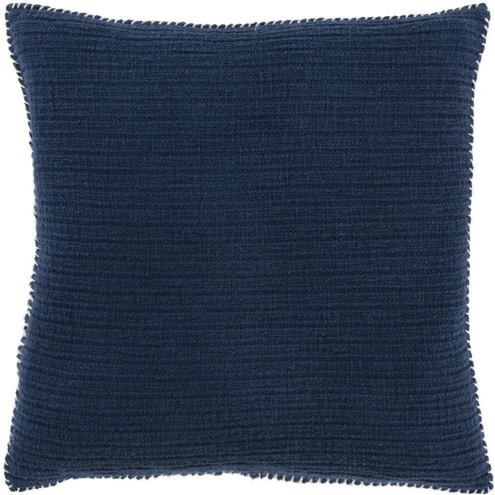 22" Navy Blue Striped Cotton Throw Pillow