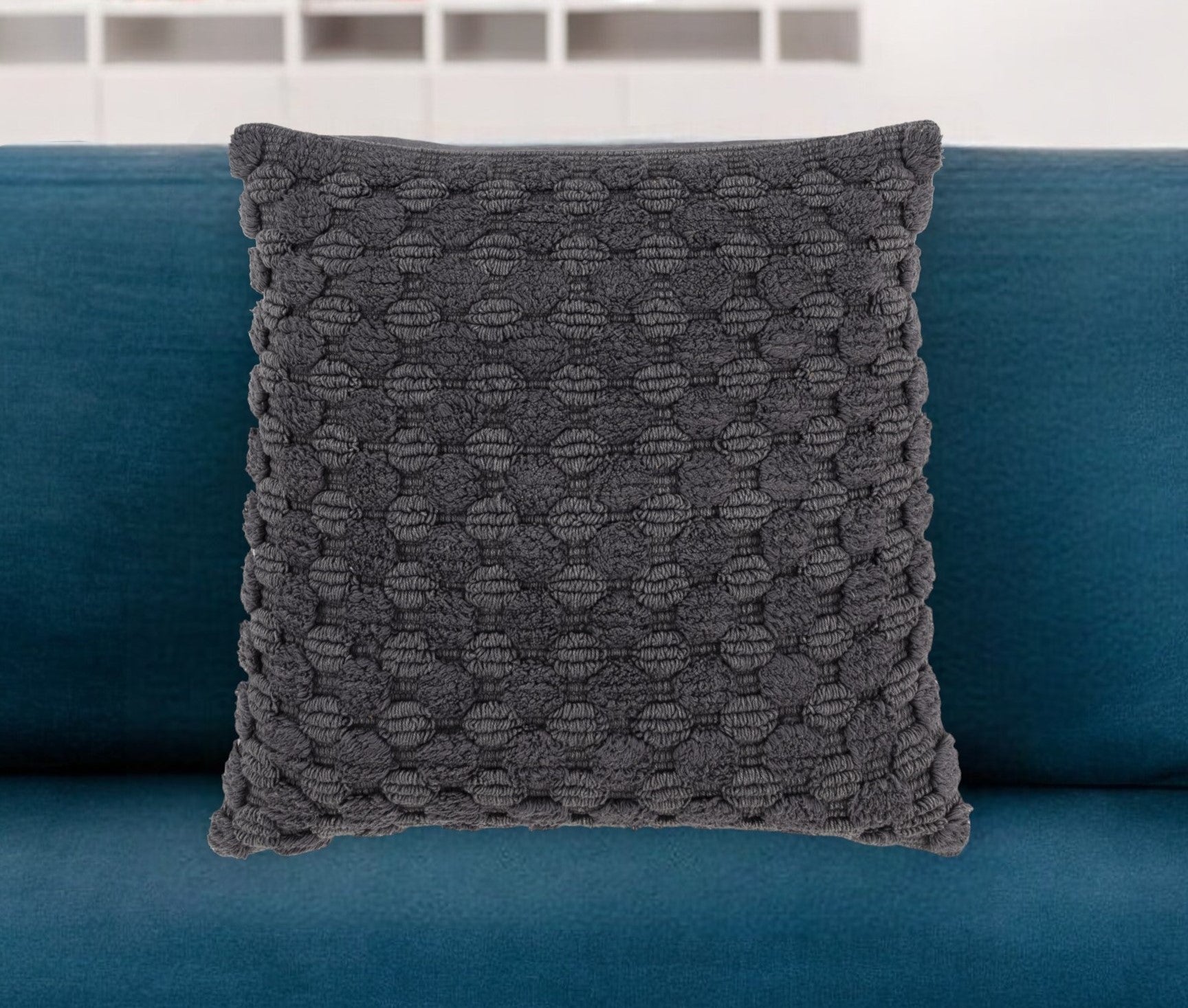 20" Charcoal Cotton Throw Pillow With Texture